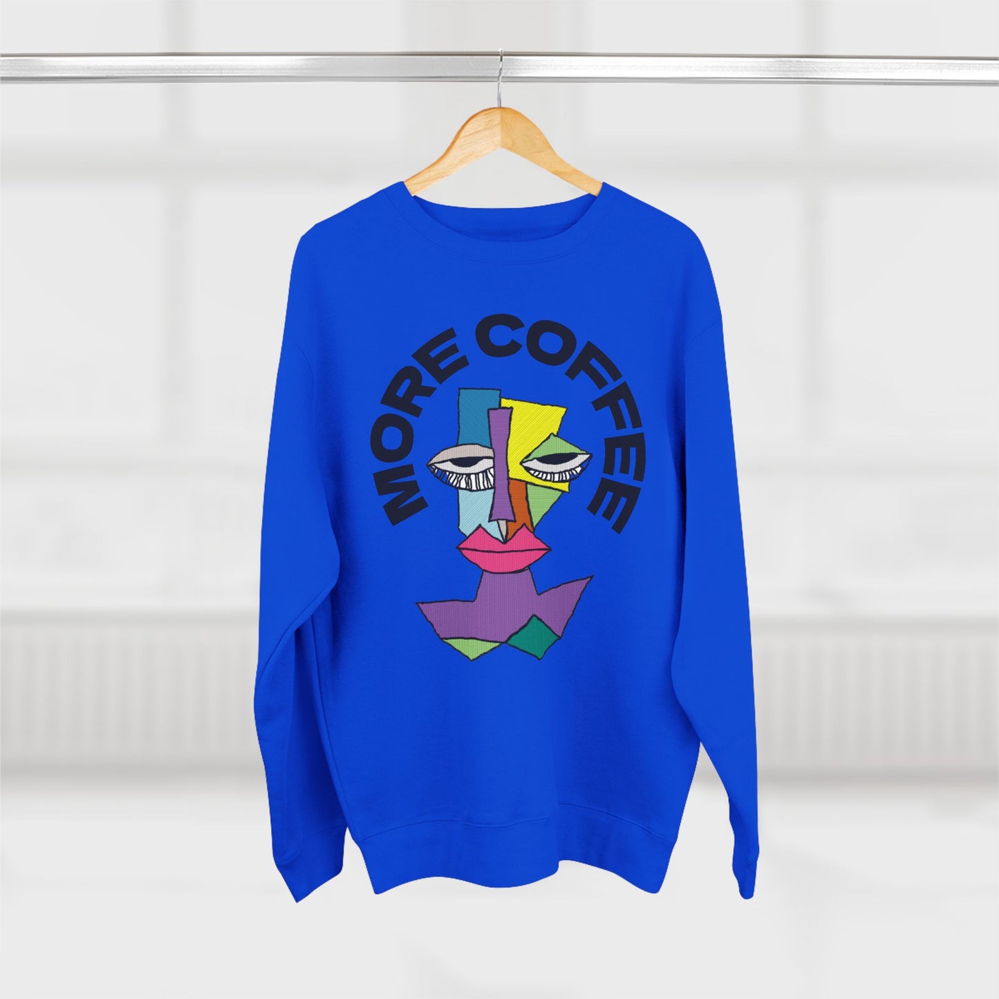 Coffee Lover Unisex Sweatshirt with Sleepy Character Diagram