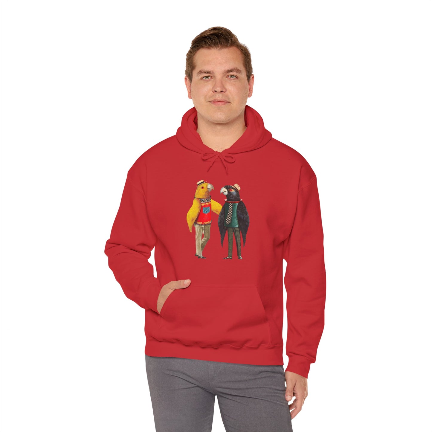 Hooded Sweatshirt Love Birds Parrots Couple Illustrations
