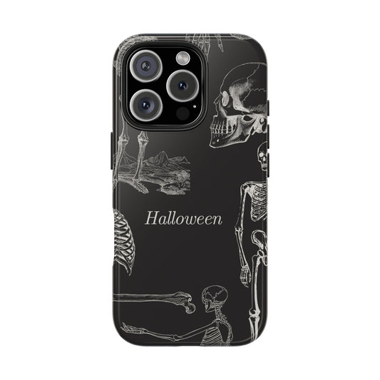 Vintage Skeleton Halloween Phone Case with Dark Gothic Design Spooky Anatomical Skull and Bone Print Protective Cover for Horror Lovers