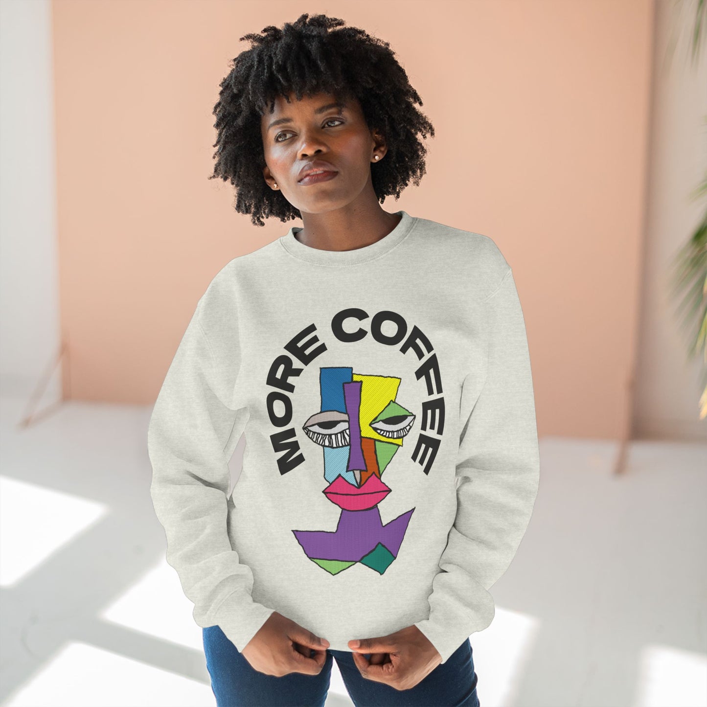 Coffee Lover Unisex Sweatshirt with Sleepy Character Diagram