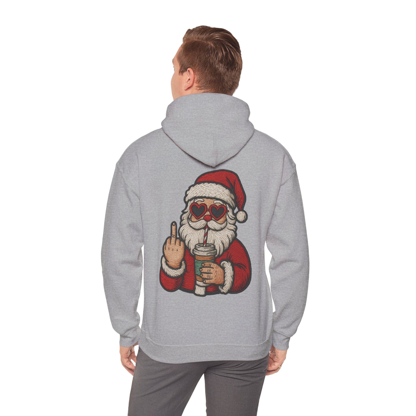 Christmas Vibes Santa Hoodie (Embroidery Look) – Unisex Holiday Sweatshirt