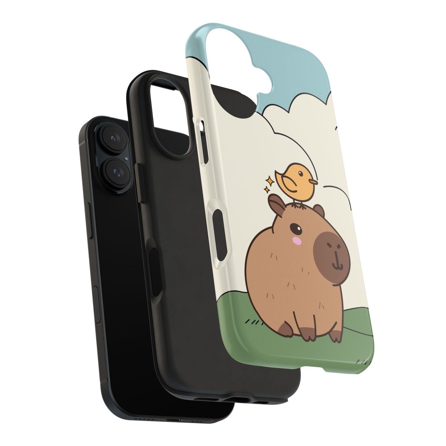 Cute Capybara and Bird Phone Case with Simple Pastel Cartoon Design Adorable Animal Friends Protective Cover for Kawaii and Wholesome Vibes