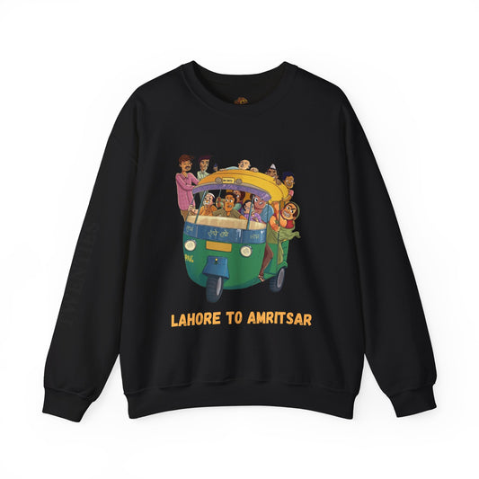 Cultural Adventure Sweatshirt - Lahore to Amritsar Design, (Customizable Text on the Arm) Unisex Crew, Comfy Casual Wear