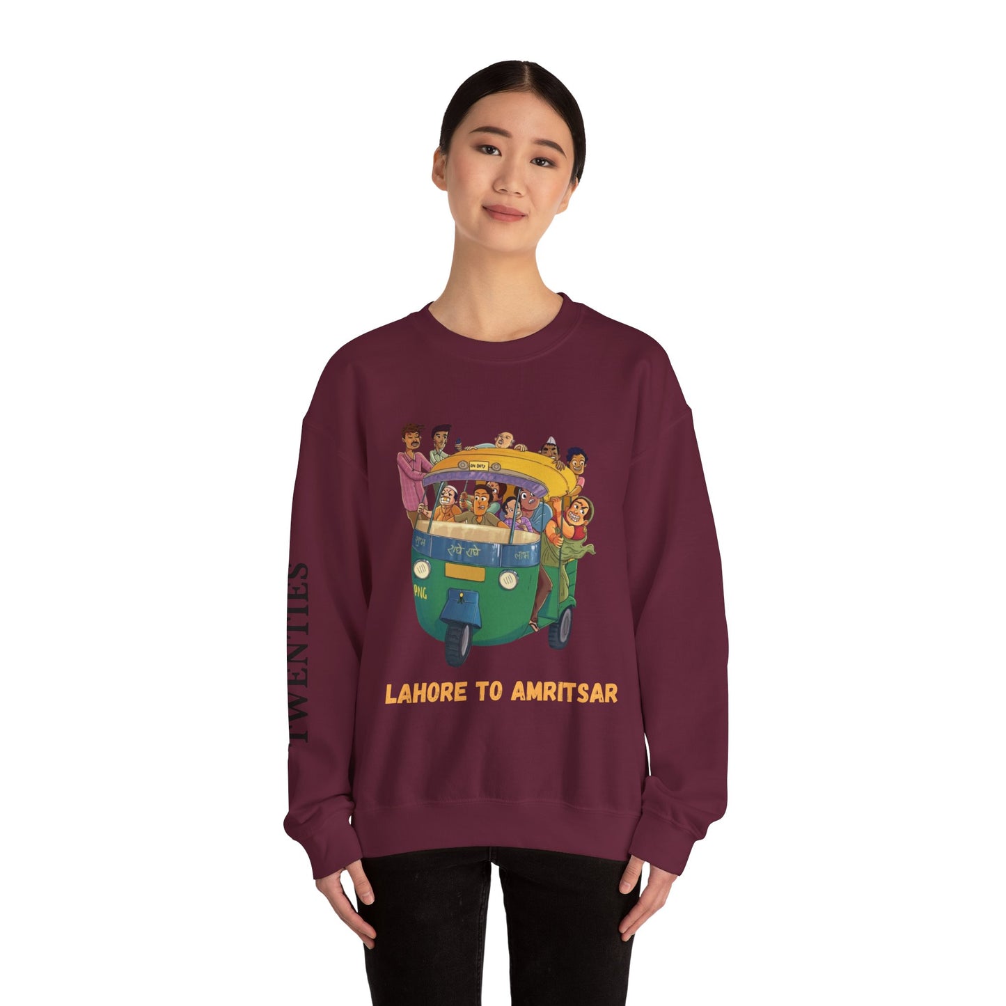 Cultural Adventure Sweatshirt - Lahore to Amritsar Design, (Customizable Text on the Arm) Unisex Crew, Comfy Casual Wear