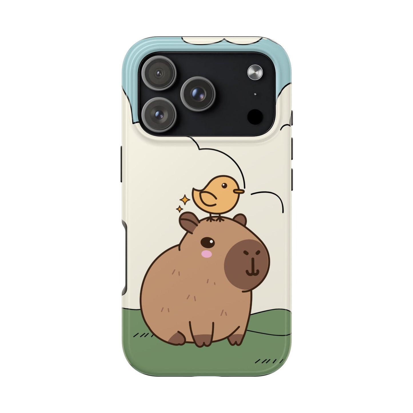Cute Capybara and Bird Phone Case with Simple Pastel Cartoon Design Adorable Animal Friends Protective Cover for Kawaii and Wholesome Vibes