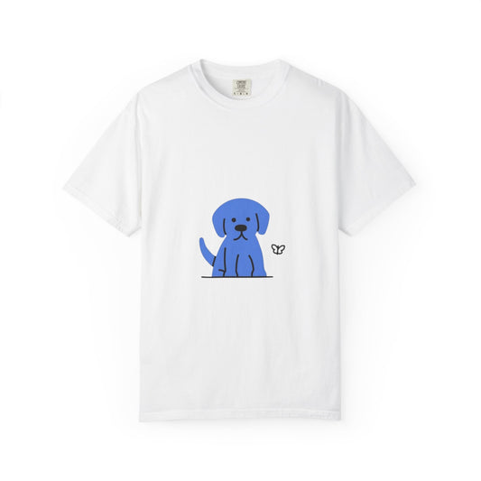 Cute Blue Dog Unisex Garment-Dyed T-shirt, Pet Lover Gift, Fashion Tee, Casual Wear, Birthday Present, Dog Lover Apparel