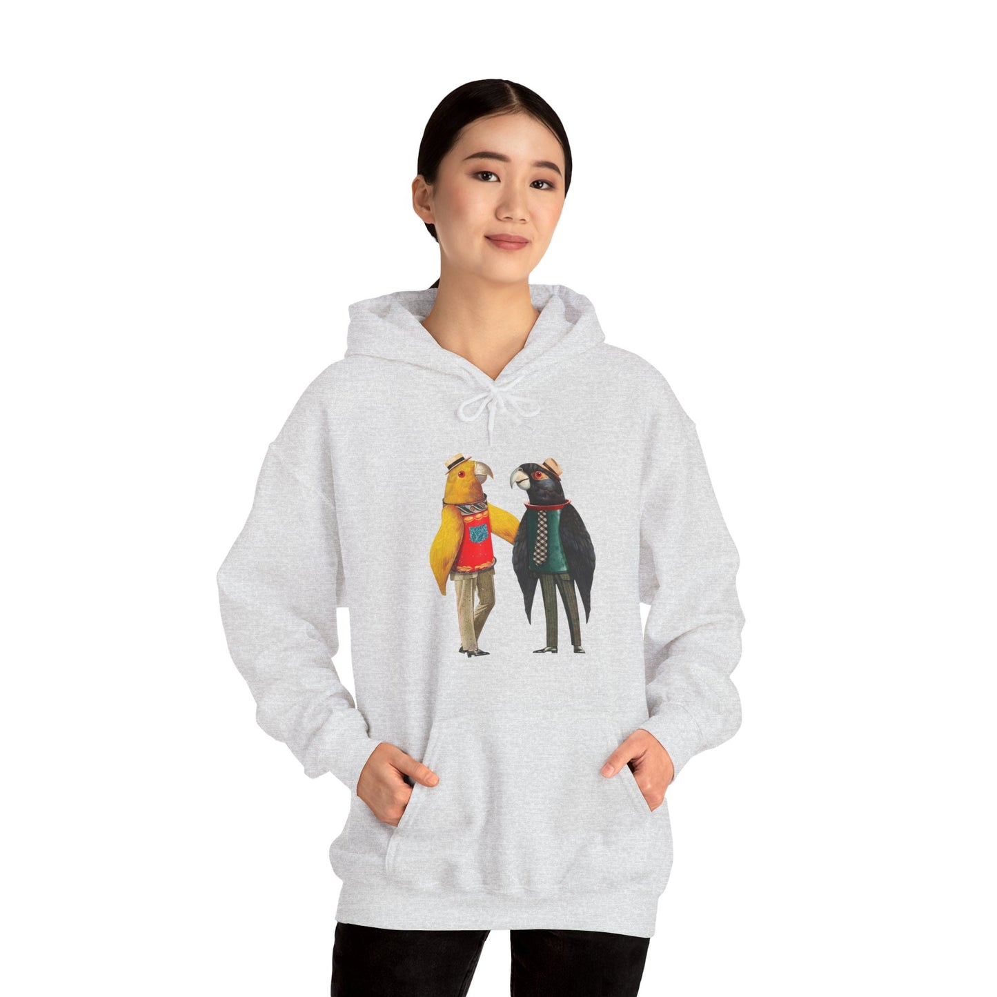 Hooded Sweatshirt Love Birds Parrots Couple Illustrations