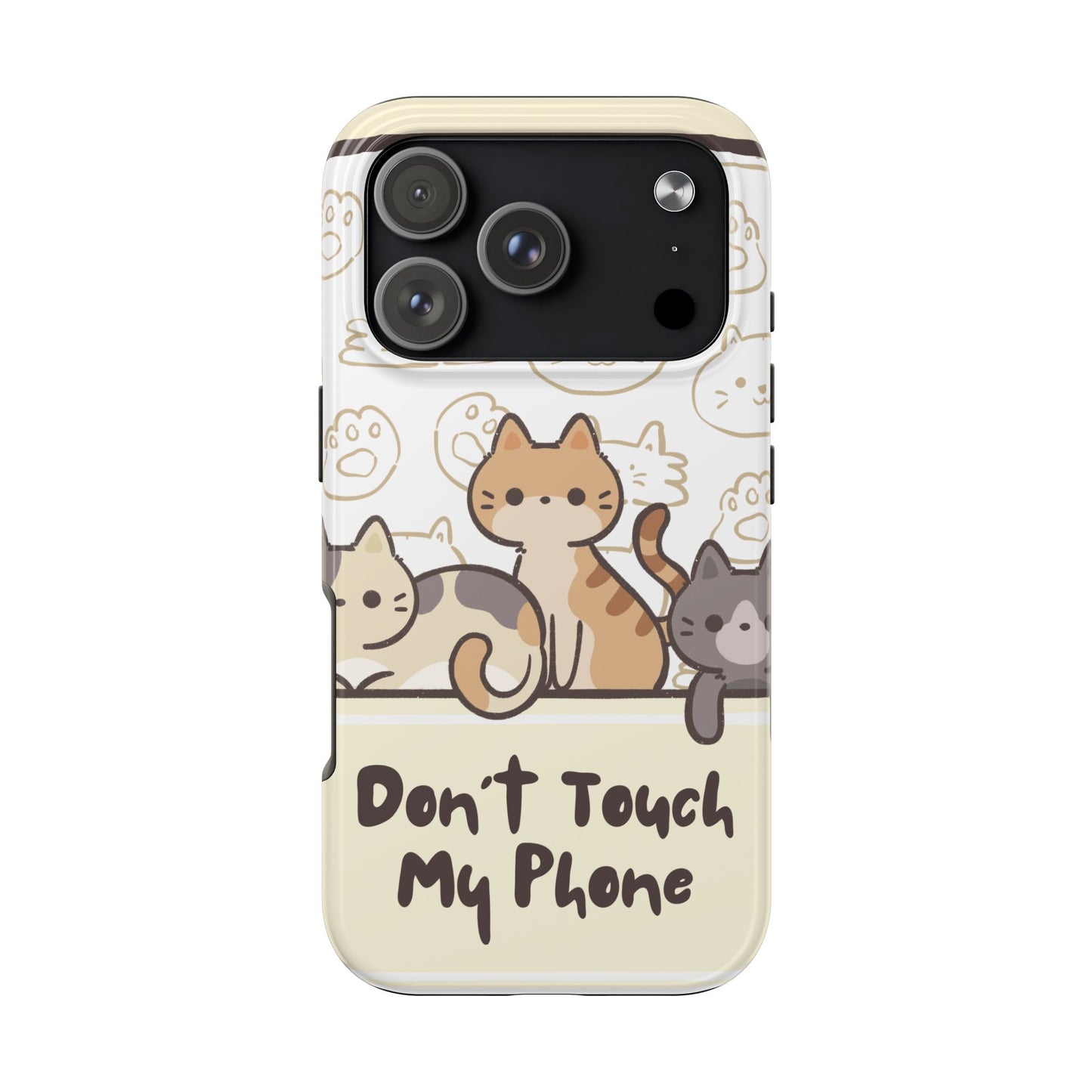 Cute Cartoon Cat Phone Case with “Don’t Touch My Phone” Text – Funny Kawaii Protective Cover with Adorable Kitten Illustration