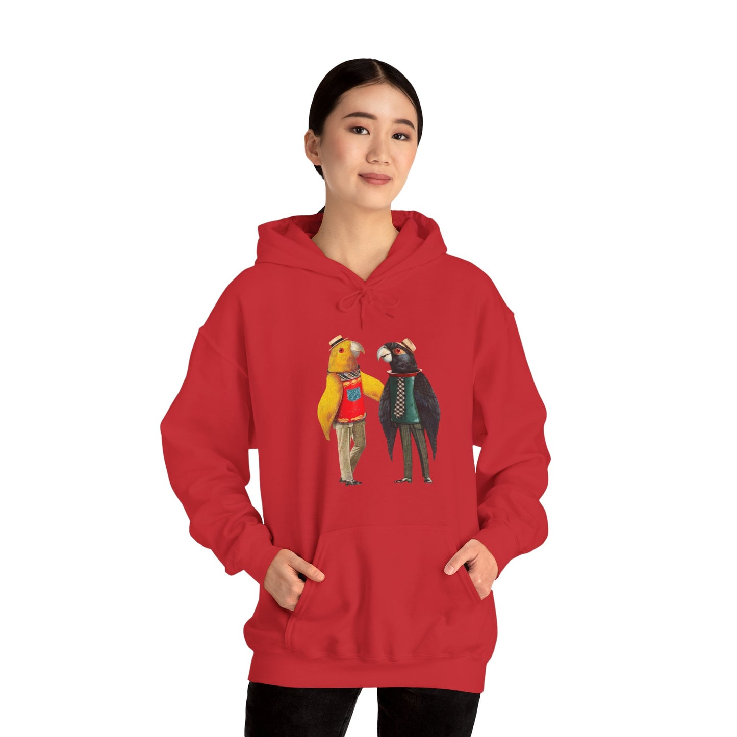 Hooded Sweatshirt Love Birds Parrots Couple Illustrations
