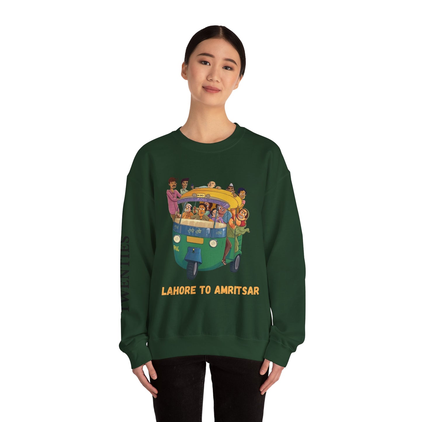 Cultural Adventure Sweatshirt - Lahore to Amritsar Design, (Customizable Text on the Arm) Unisex Crew, Comfy Casual Wear