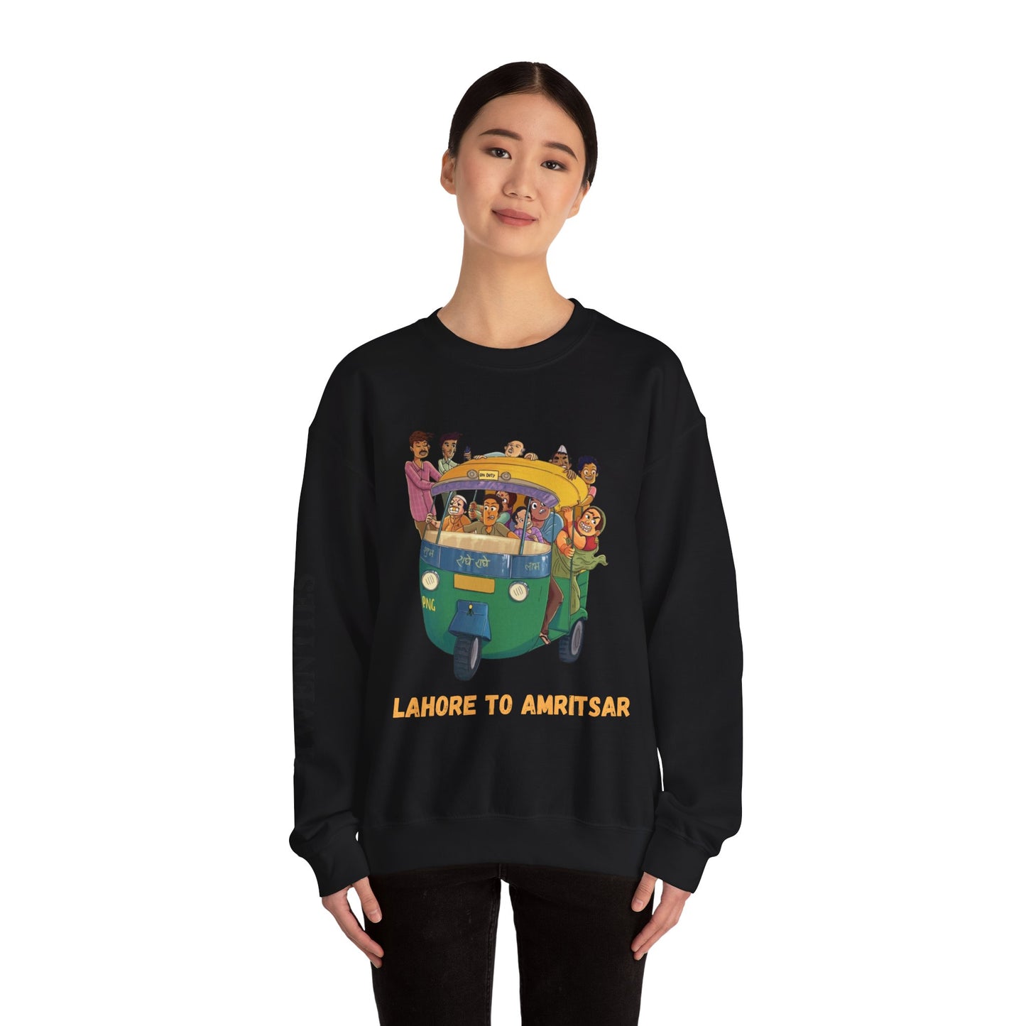 Cultural Adventure Sweatshirt - Lahore to Amritsar Design, (Customizable Text on the Arm) Unisex Crew, Comfy Casual Wear