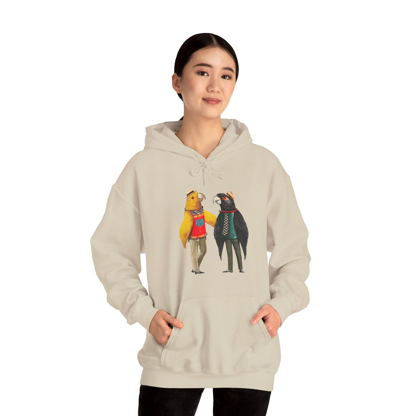 Hooded Sweatshirt Love Birds Parrots Couple Illustrations