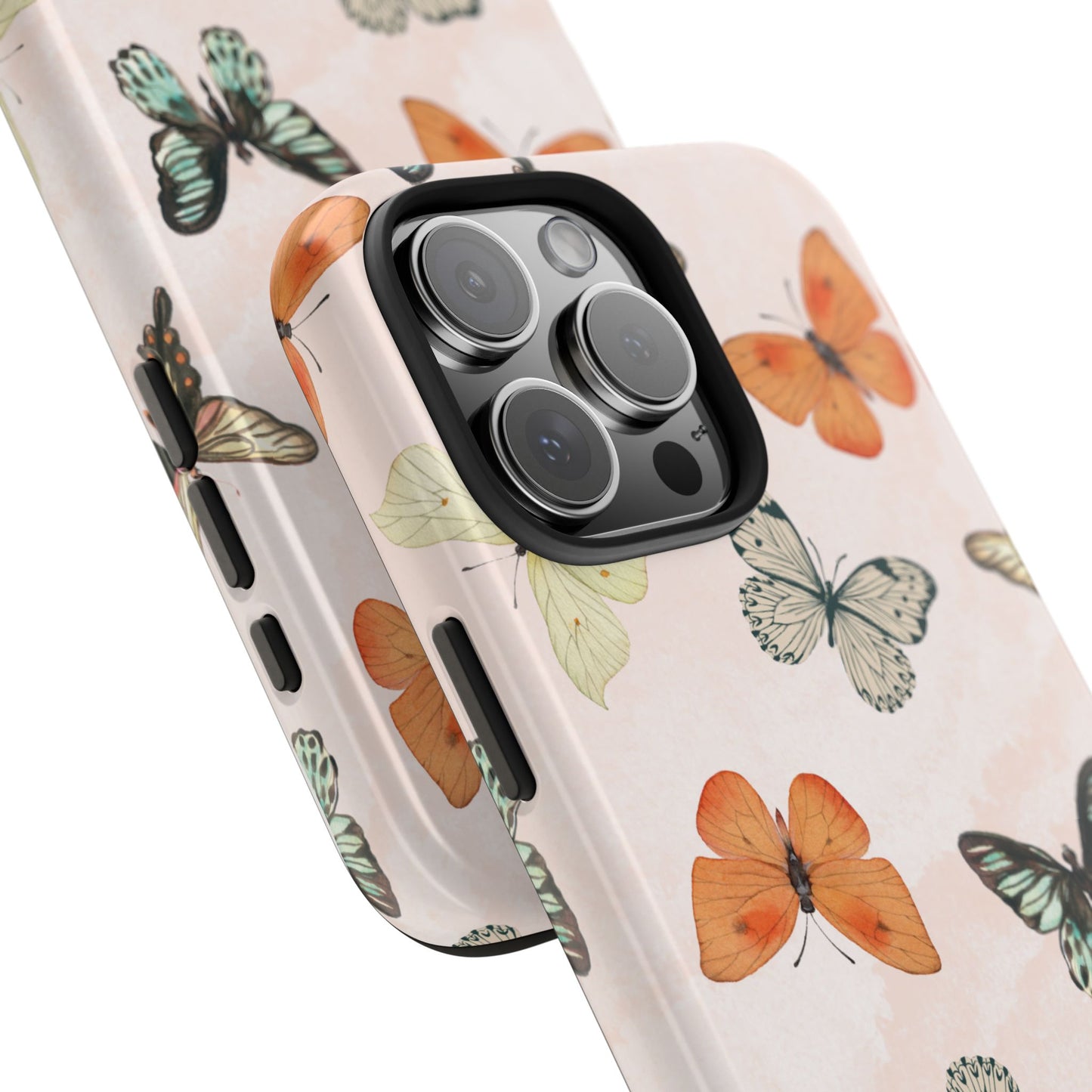 Elegant Butterfly Phone Case with Soft Pastel Background – Delicate Nature-Inspired Design Featuring Orange and Mint Green Butterflies
