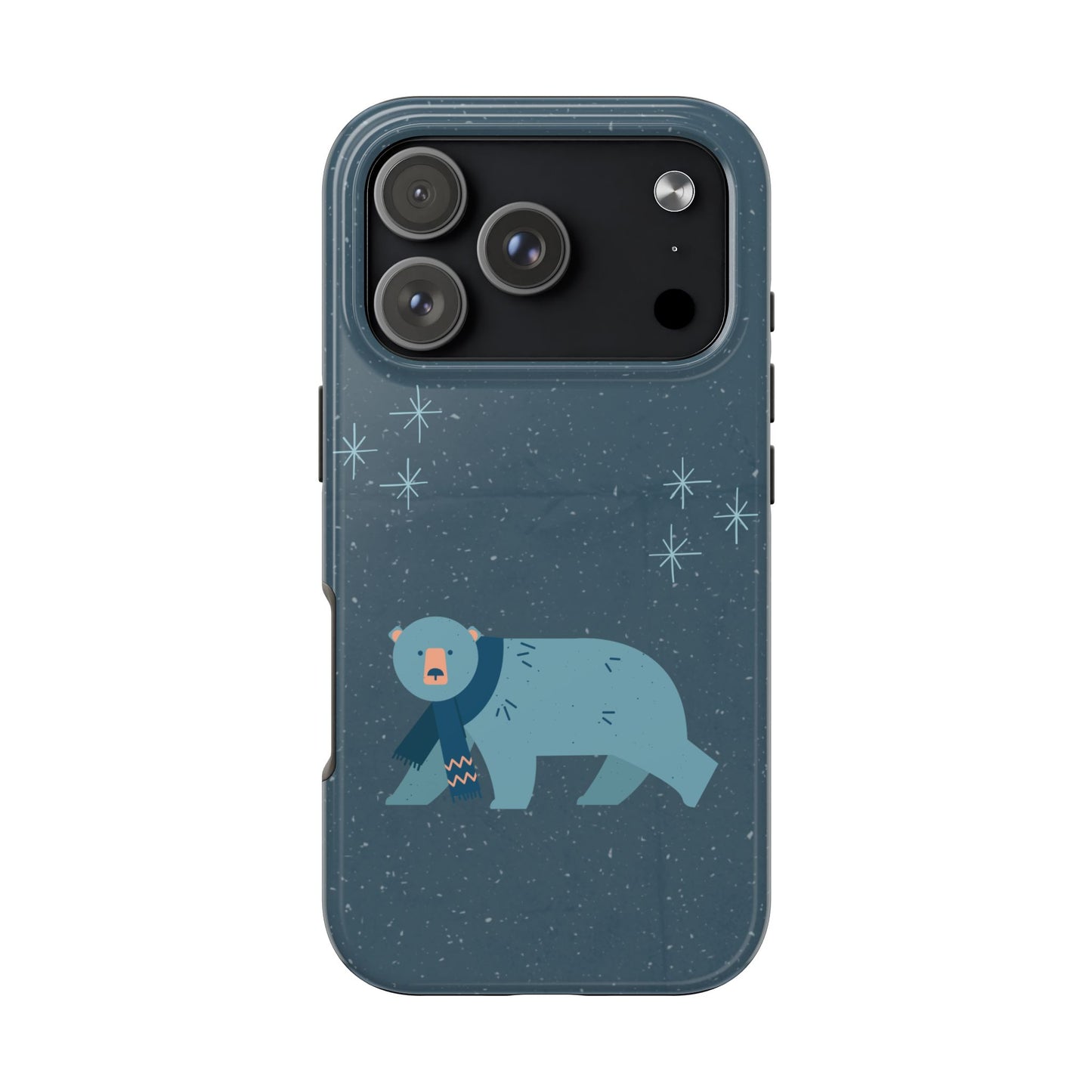 Cute Winter Bear Phone Case with Scarf and Snowy Night Background Cozy Animal Design Protective Cover for Holiday and Cold Weather Vibes