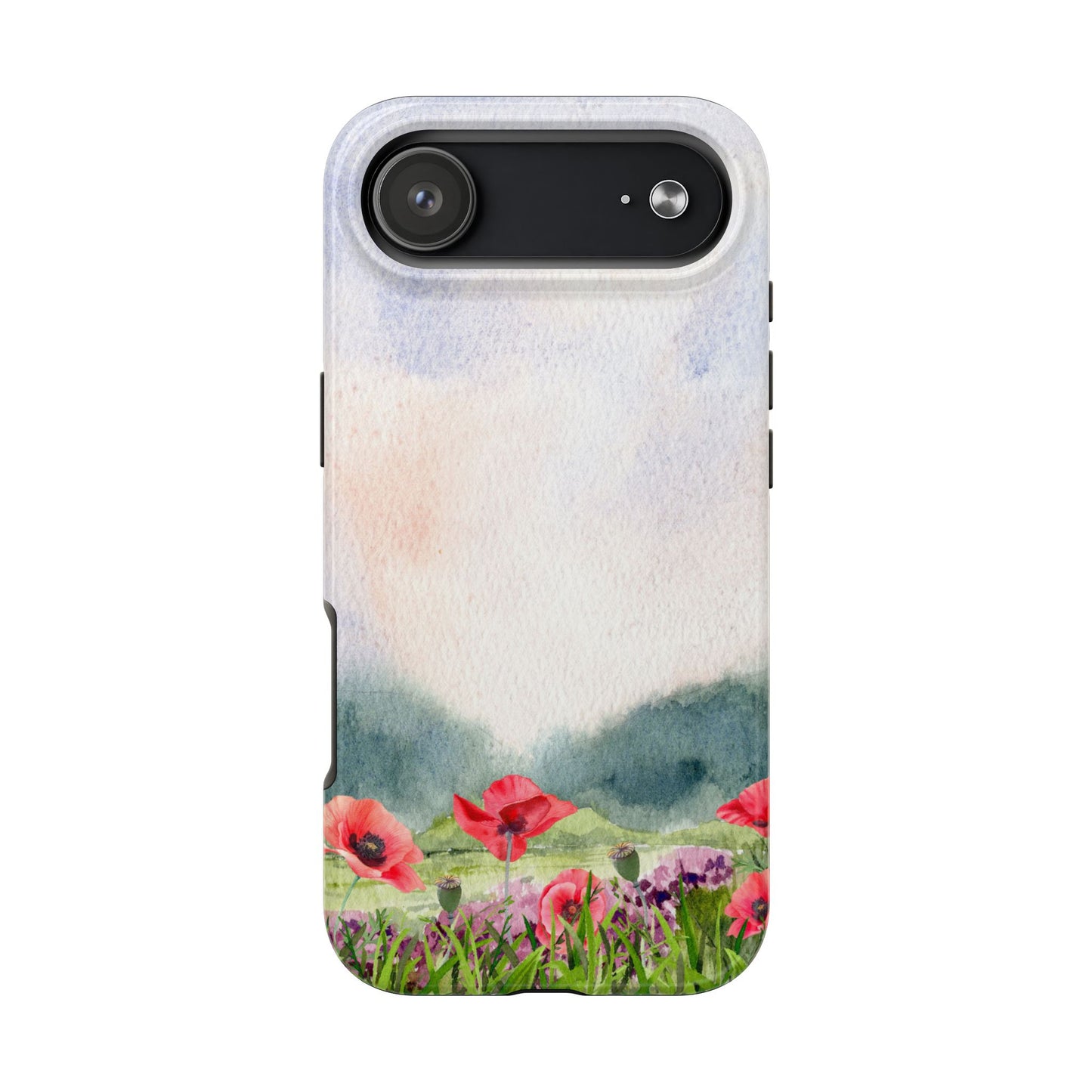 Watercolor Wildflower Meadow Phone Case with Red Poppies and Soft Landscape Artistic Floral Design Protective Cover for Nature Lover