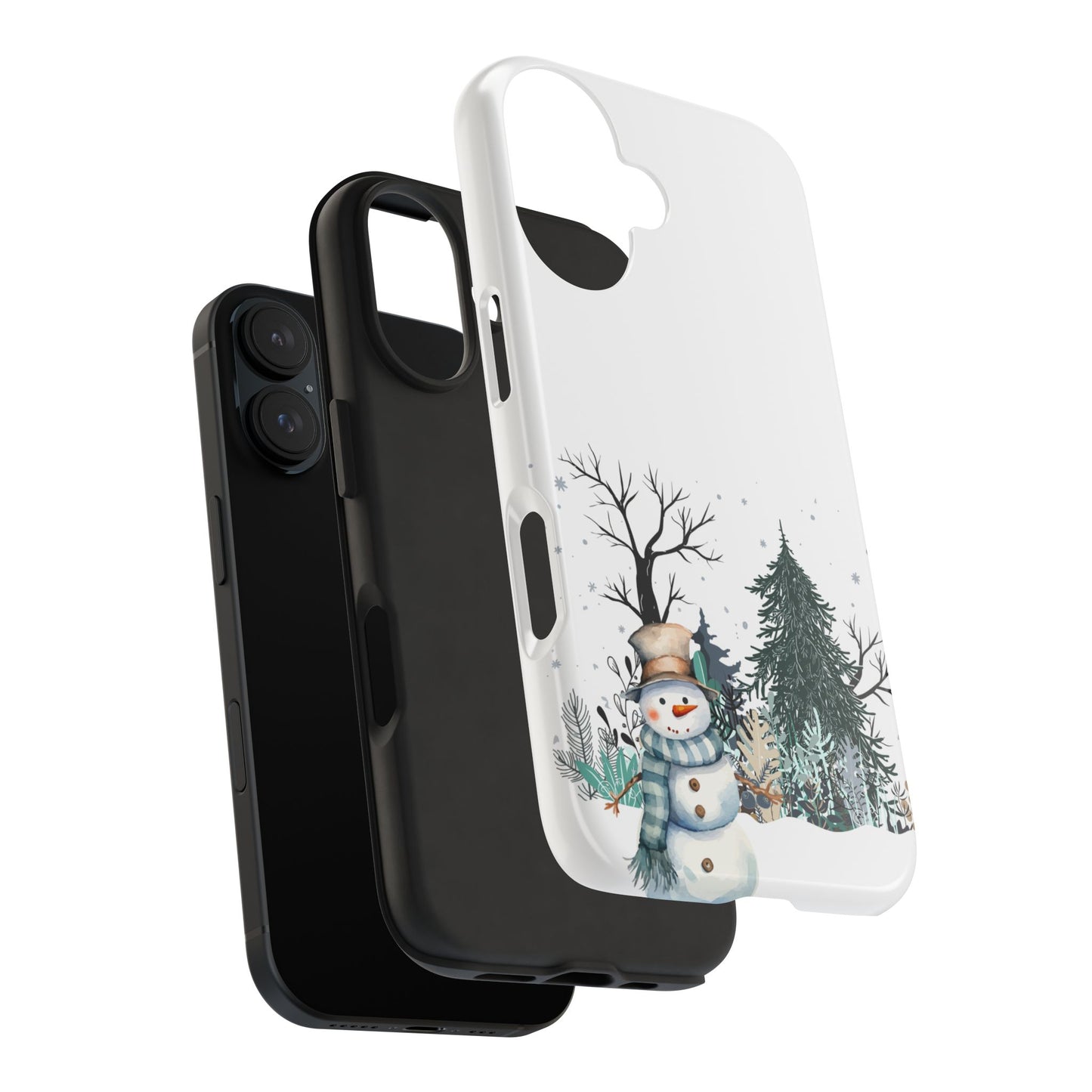 Winter Snowman Phone Case with Forest Trees and Snowflakes Cute Holiday Design Protective Cover for Christmas and Cozy Seasonal Vibes