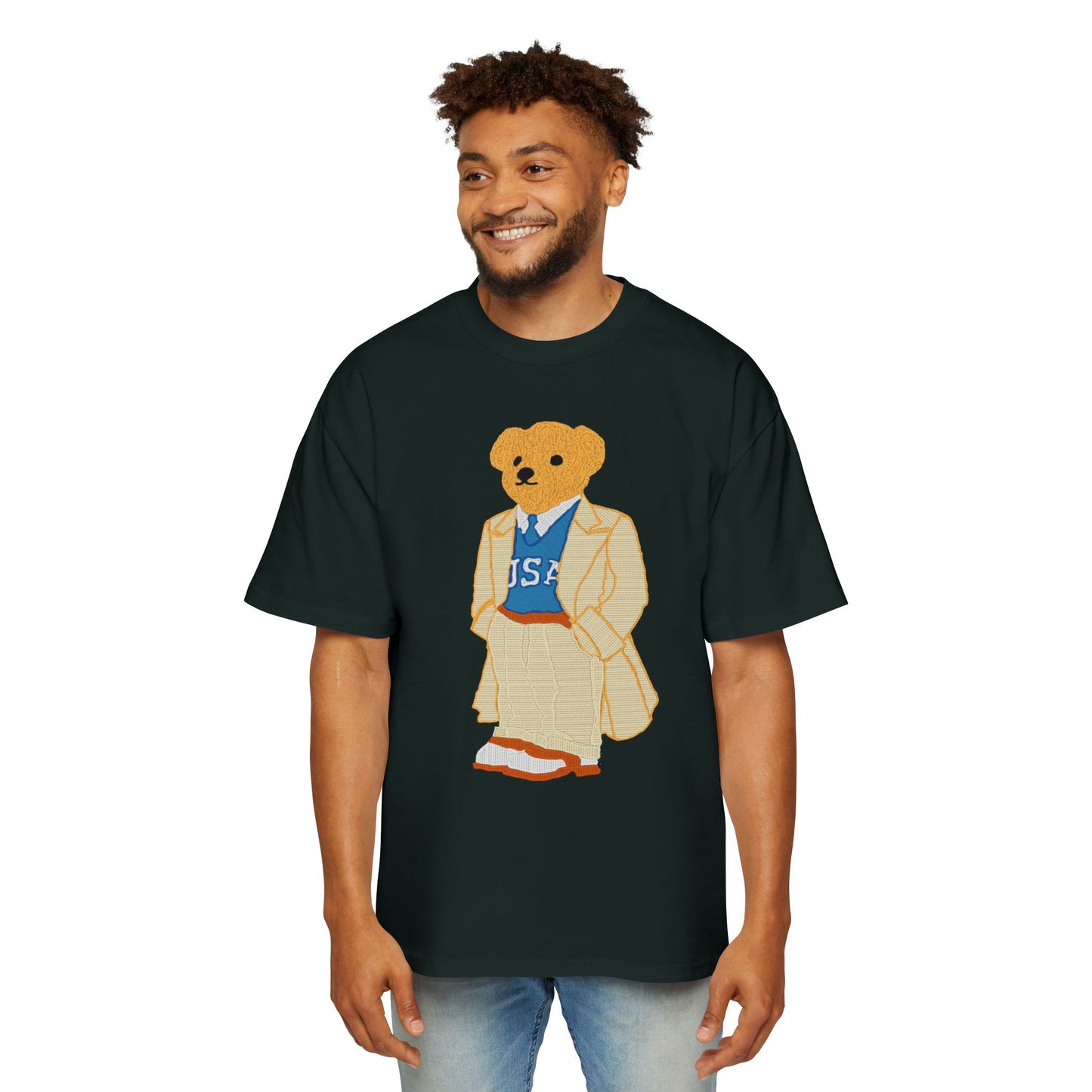 USA Bear Graphic Premium Oversized Tee, Casual Streetwear Shirt, Vintage Style Men's T-Shirt, Funky Bear Tee, Summer Fashion Top