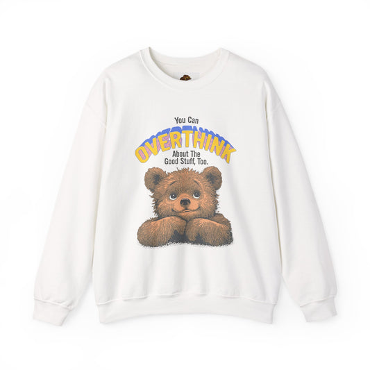 Cozy Sweatshirt with Overthinking Quote and Cute Bear Design, Funny Crewneck Jumper for Men and Women, Comfy Pullover for Winter, Unique