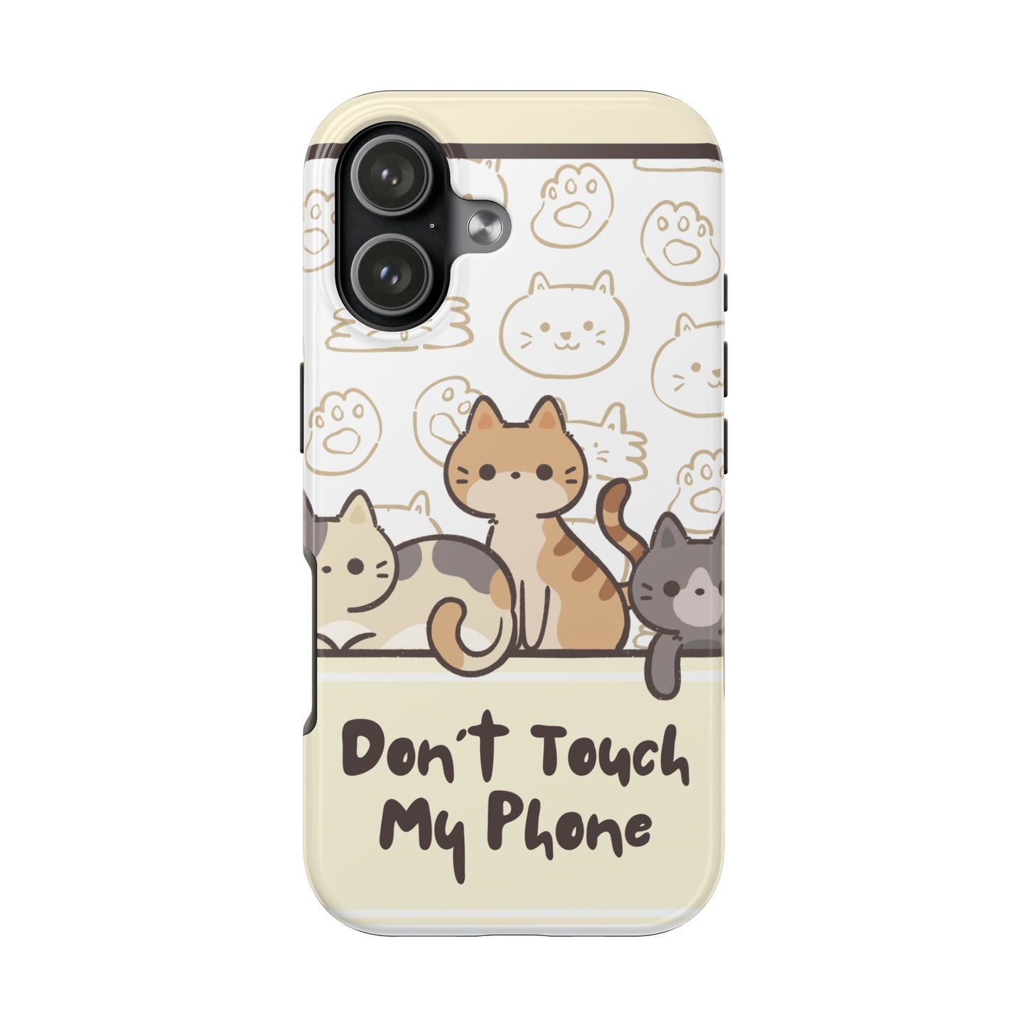 Cute Cartoon Cat Phone Case with “Don’t Touch My Phone” Text – Funny Kawaii Protective Cover with Adorable Kitten Illustration