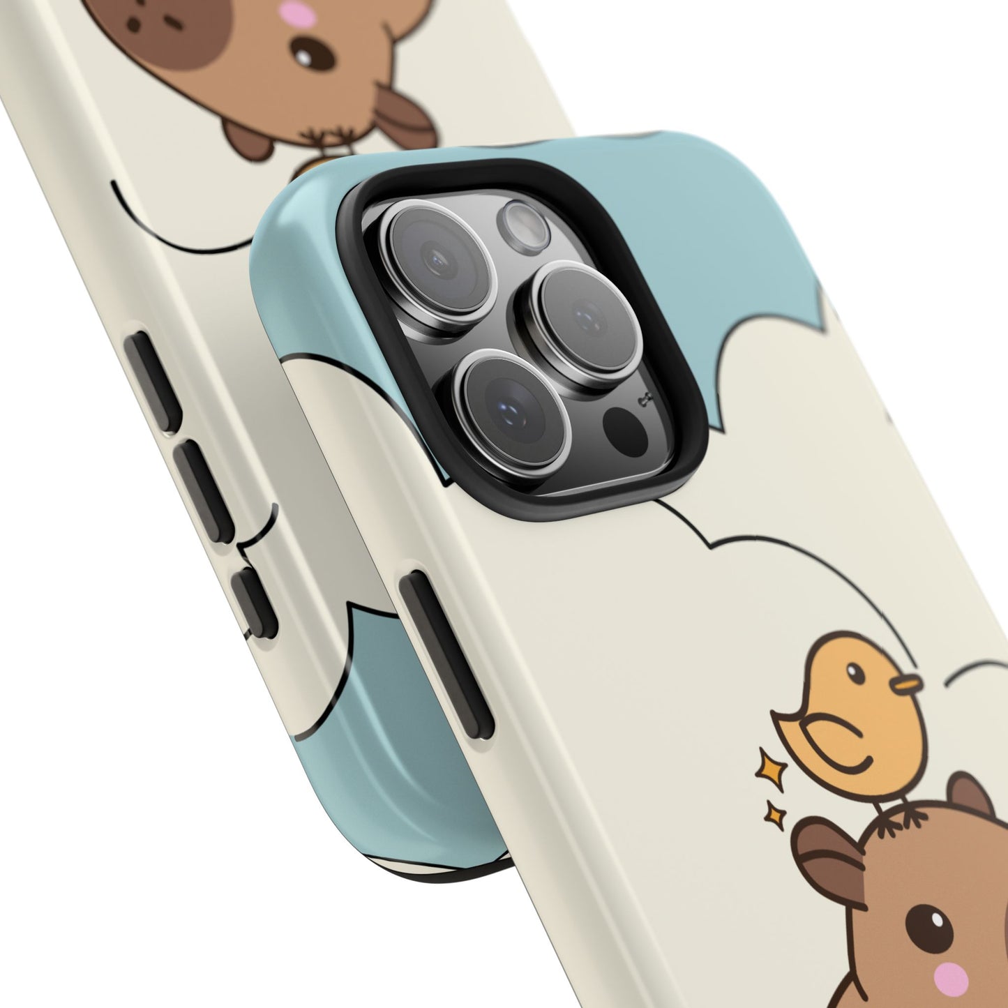 Cute Capybara and Bird Phone Case with Simple Pastel Cartoon Design Adorable Animal Friends Protective Cover for Kawaii and Wholesome Vibes