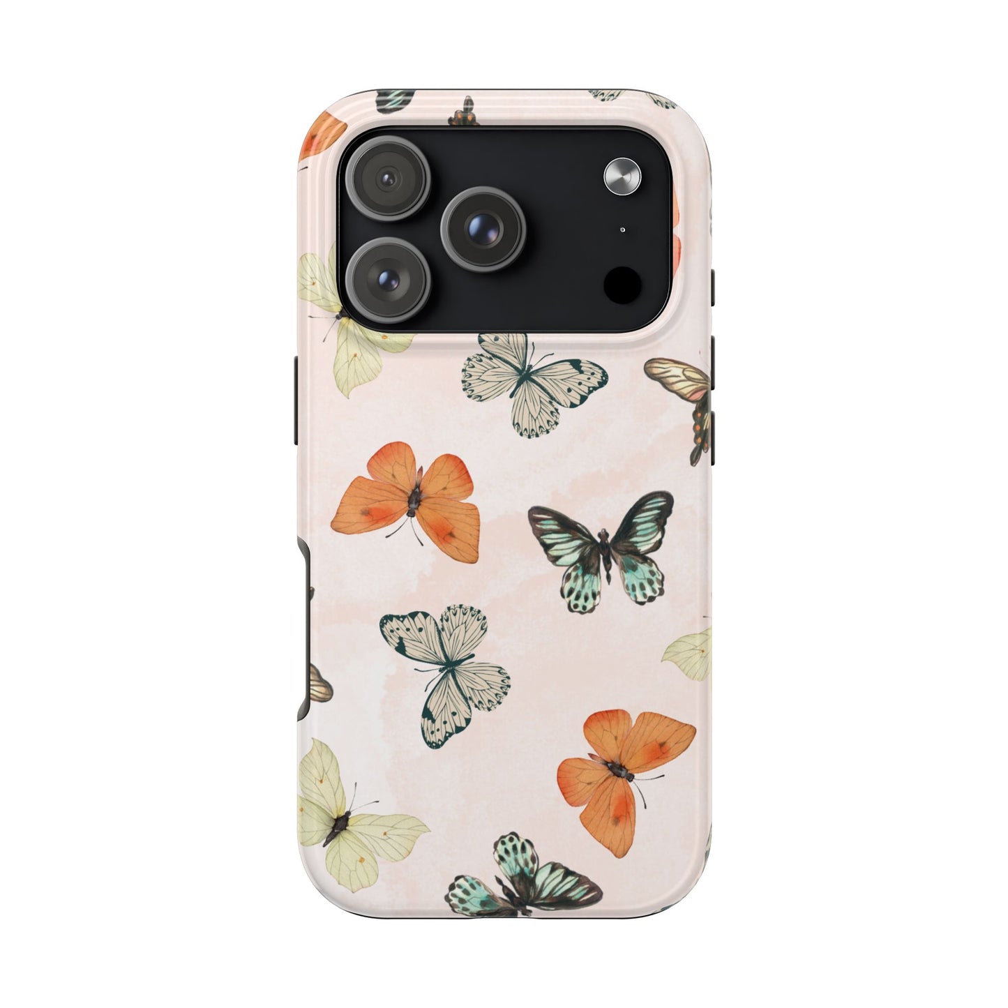 Elegant Butterfly Phone Case with Soft Pastel Background – Delicate Nature-Inspired Design Featuring Orange and Mint Green Butterflies