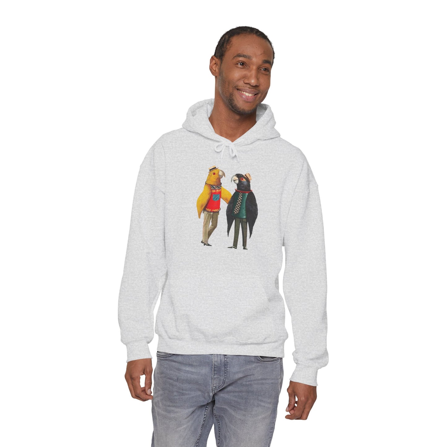 Hooded Sweatshirt Love Birds Parrots Couple Illustrations