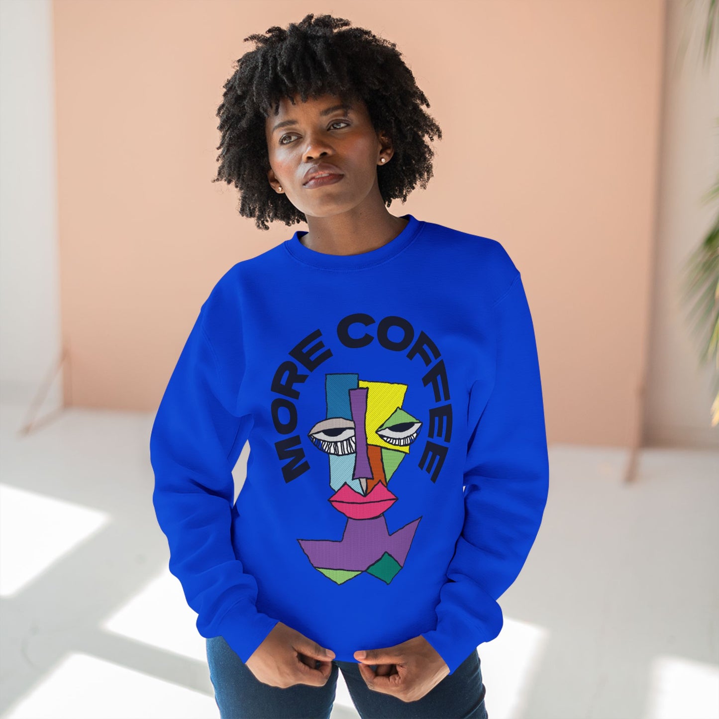 Coffee Lover Unisex Sweatshirt with Sleepy Character Diagram