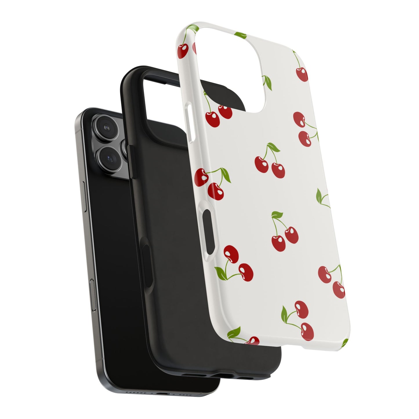 Cute Cherry Pattern Phone Case with Minimalist White Background – Playful Red Fruit Design Protective Cover for Sweet and Simple Style