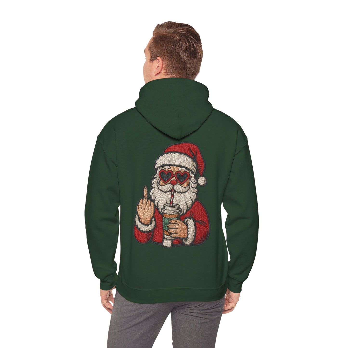 Christmas Vibes Santa Hoodie (Embroidery Look) – Unisex Holiday Sweatshirt