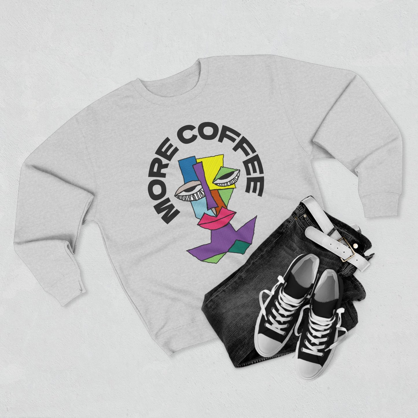 Coffee Lover Unisex Sweatshirt with Sleepy Character Diagram