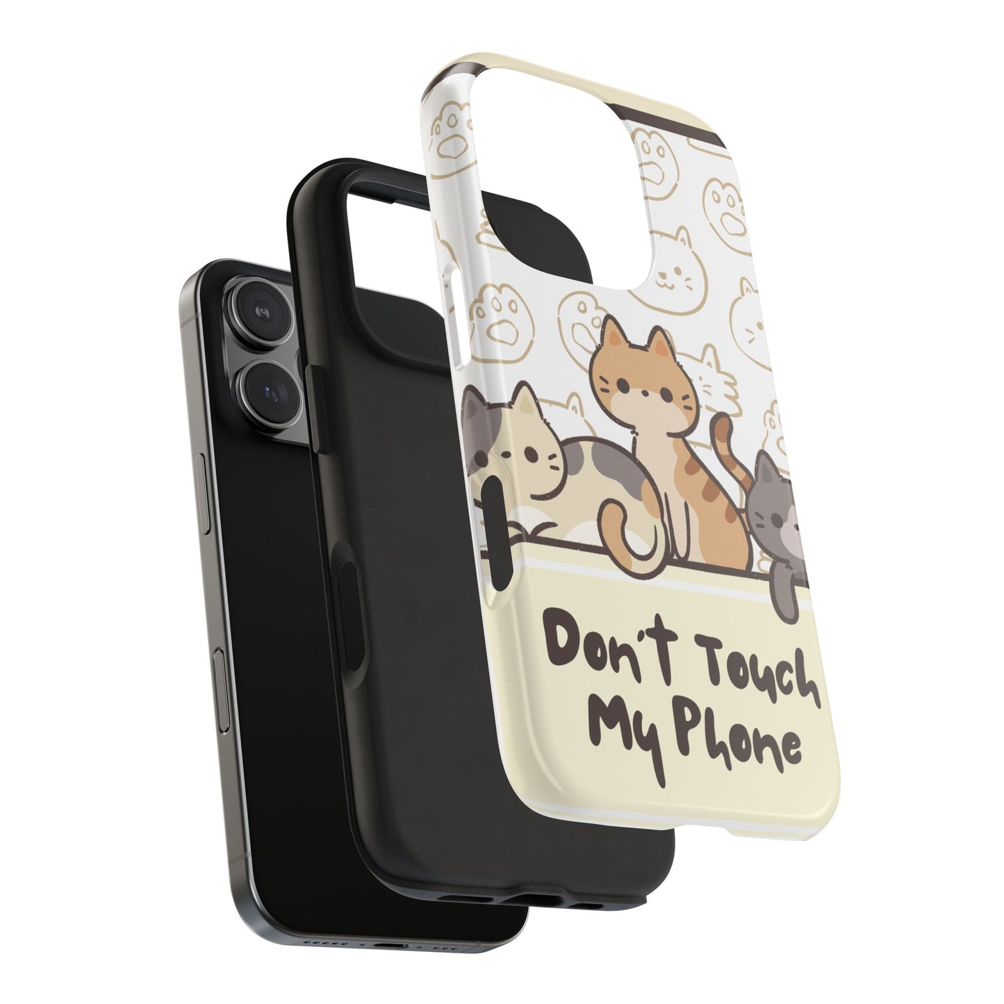 Cute Cartoon Cat Phone Case with “Don’t Touch My Phone” Text – Funny Kawaii Protective Cover with Adorable Kitten Illustration