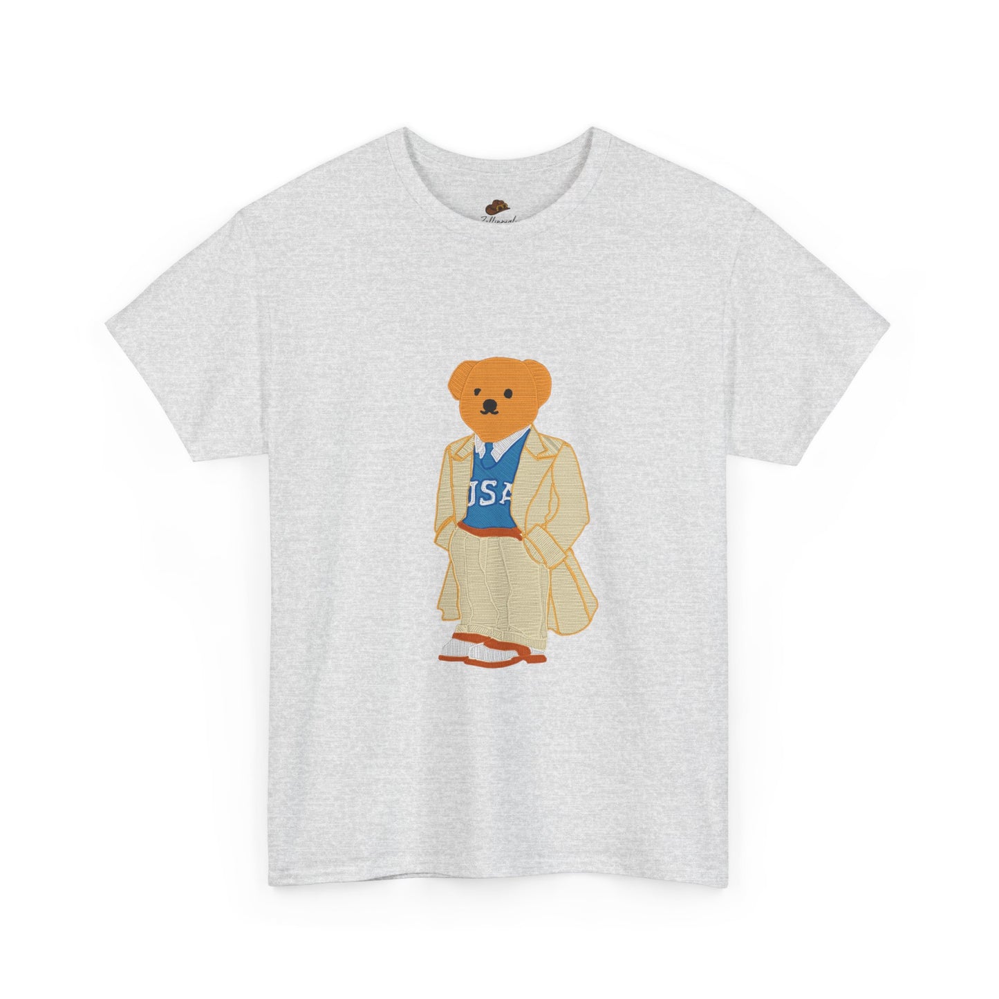 Oversized T-Shirt, USA Bear Pattern Tee, Men's Graphic Shirt, Big Size Clothing, American Wildlife Design Top