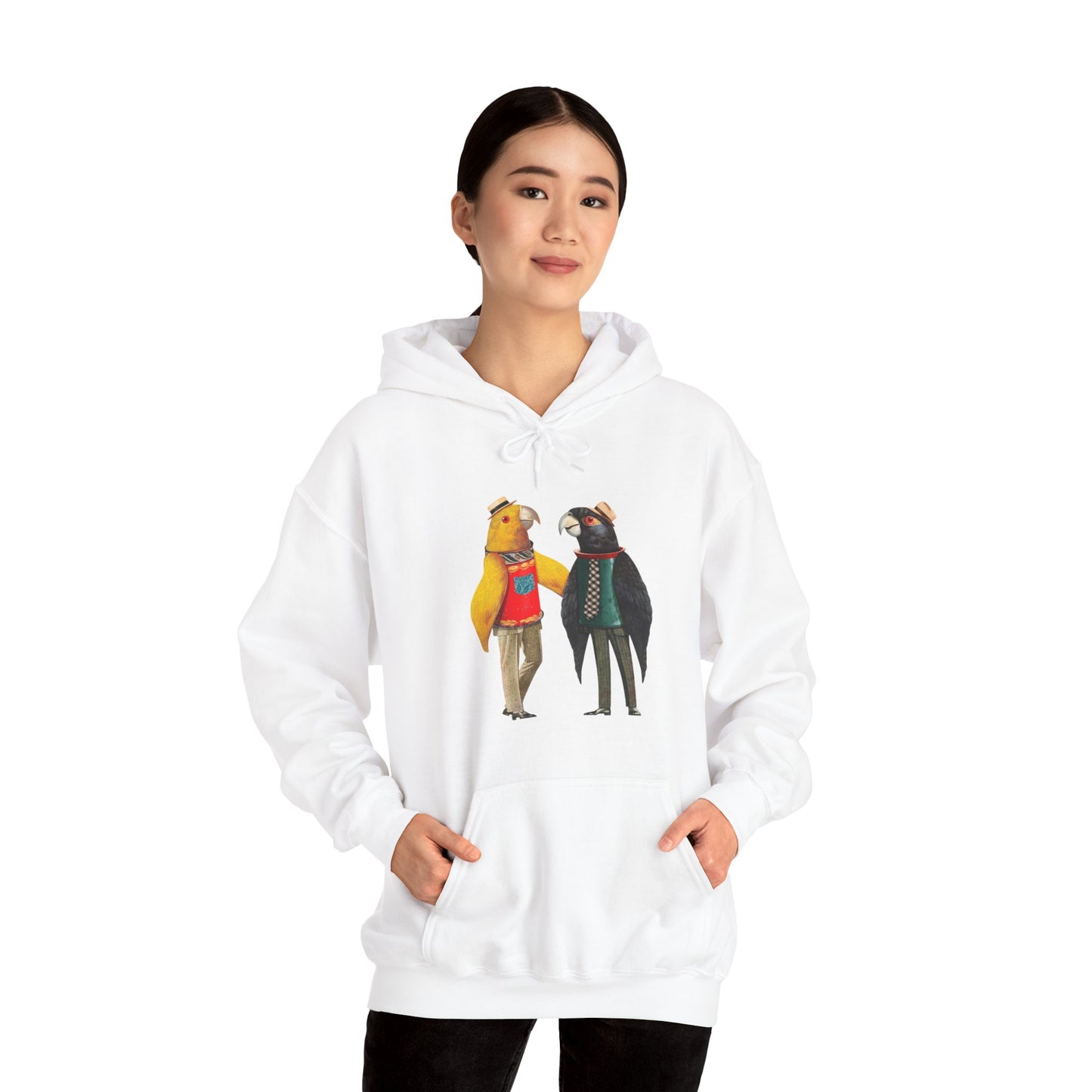 Hooded Sweatshirt Love Birds Parrots Couple Illustrations