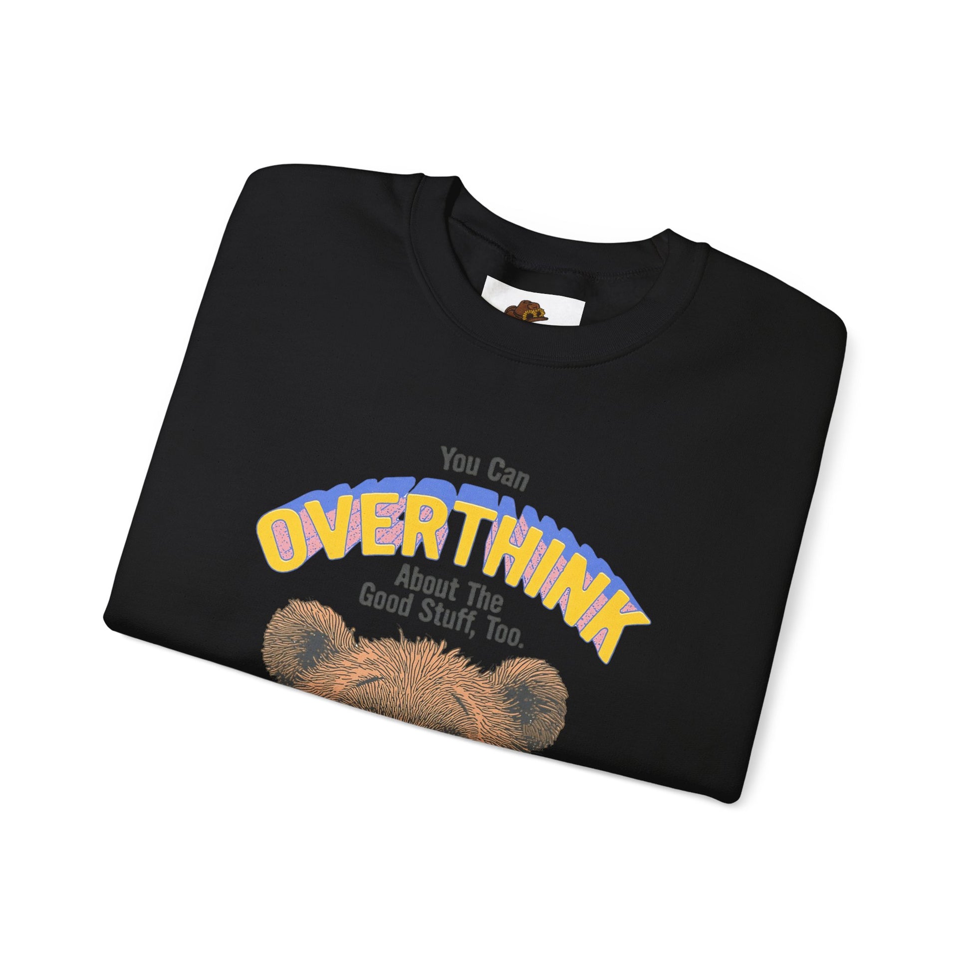 Cozy Sweatshirt with Overthinking Quote and Cute Bear Design, Funny Crewneck Jumper for Men and Women, Comfy Pullover for Winter, Unique