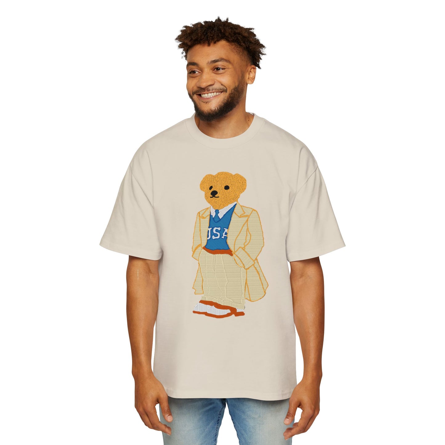 USA Bear Graphic Premium Oversized Tee, Casual Streetwear Shirt, Vintage Style Men's T-Shirt, Funky Bear Tee, Summer Fashion Top
