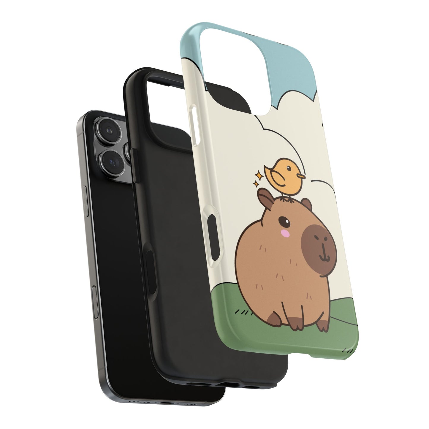 Cute Capybara and Bird Phone Case with Simple Pastel Cartoon Design Adorable Animal Friends Protective Cover for Kawaii and Wholesome Vibes
