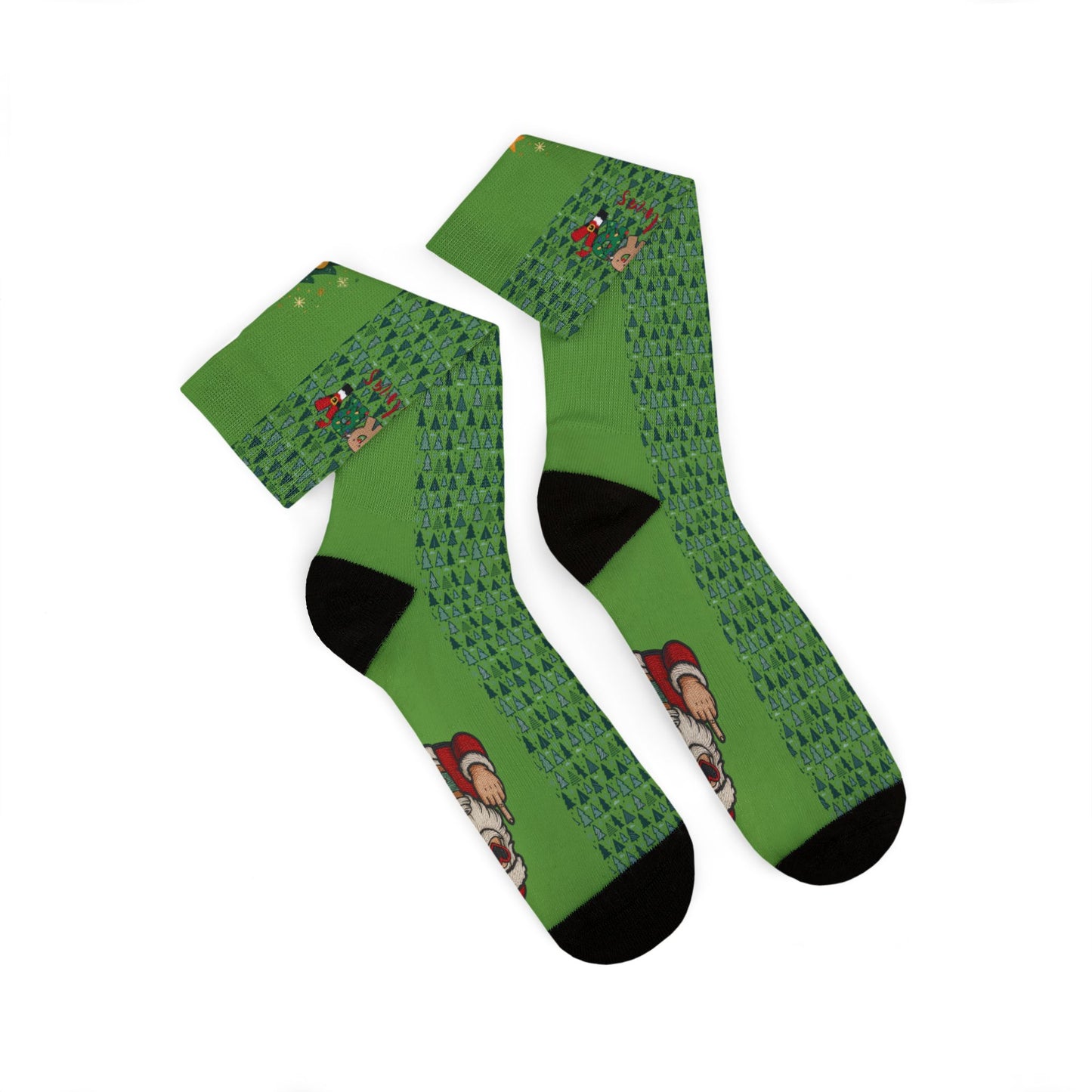 Christmas Tree & Santa Sublimation Socks, Holiday Novelty Crew Socks