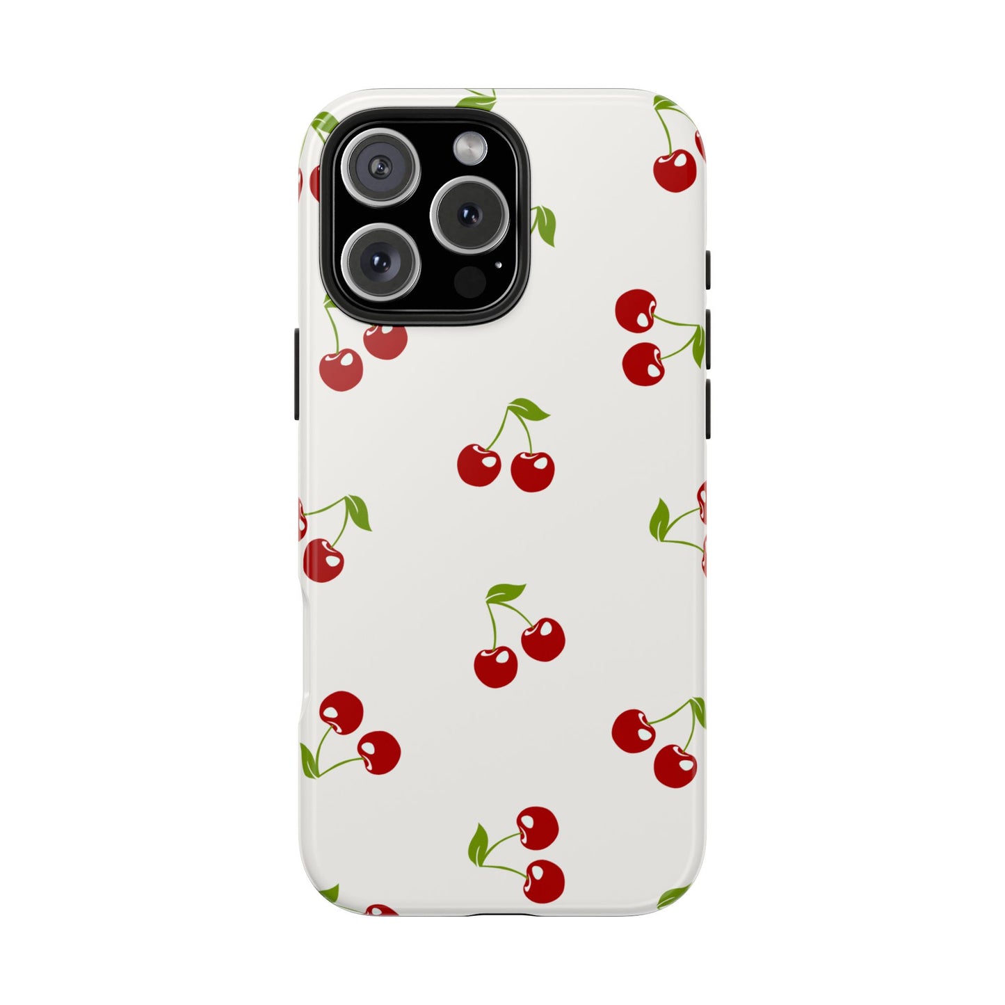 Cute Cherry Pattern Phone Case with Minimalist White Background – Playful Red Fruit Design Protective Cover for Sweet and Simple Style