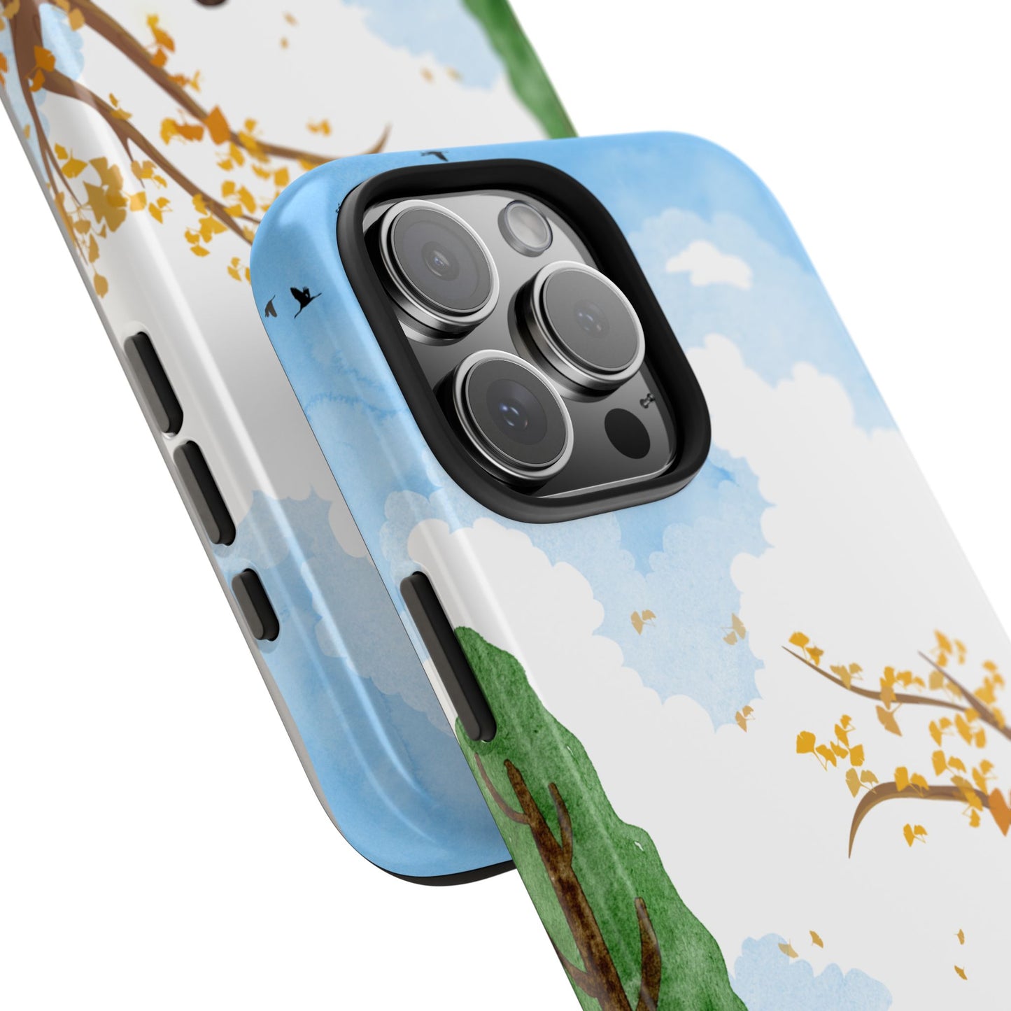 Cozy Reading Girl Phone Case with Peaceful Nature Scene Trees and Flowers Serene Pastel Design Protective Cover for Book Lovers and Dreamers