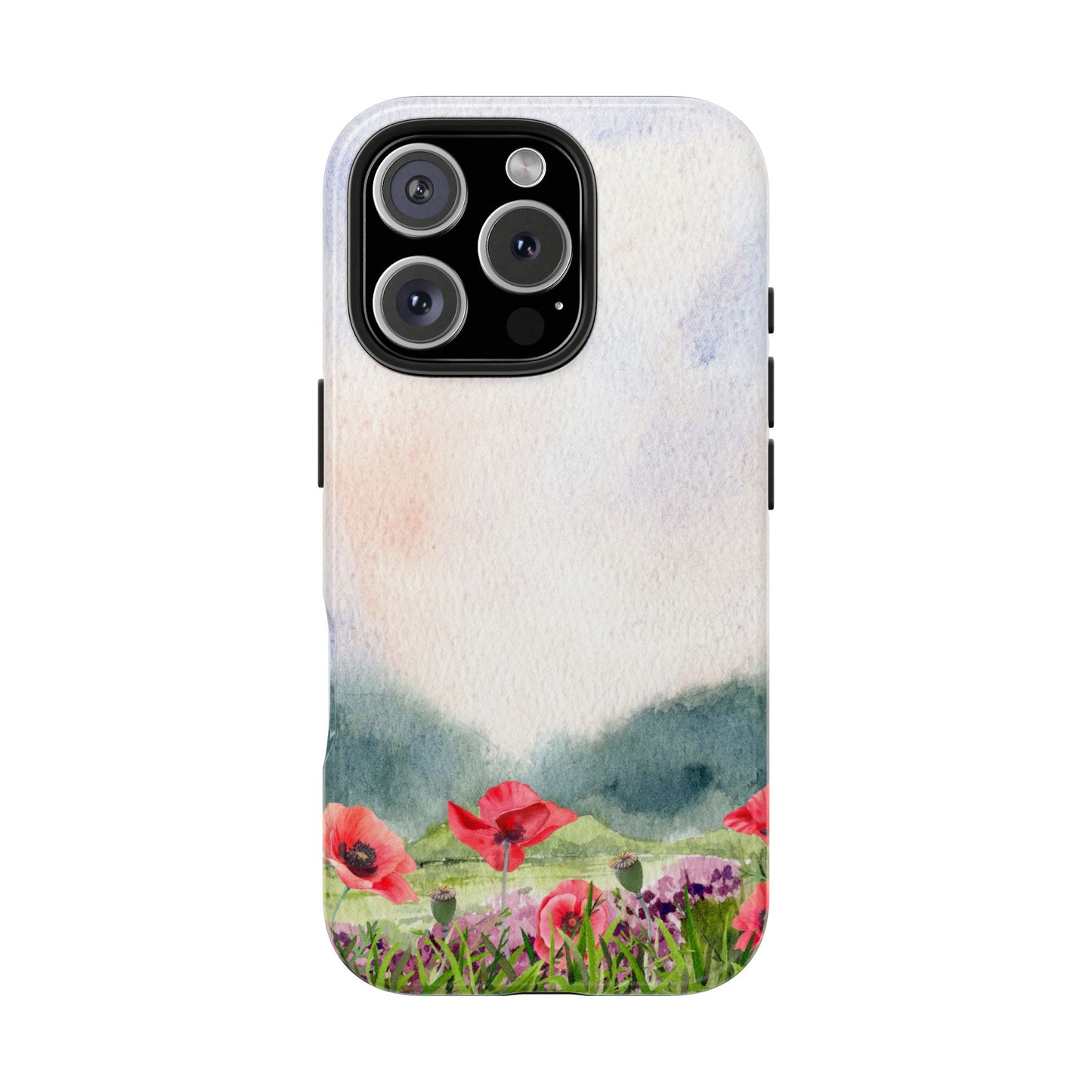 Watercolor Wildflower Meadow Phone Case with Red Poppies and Soft Landscape Artistic Floral Design Protective Cover for Nature Lover