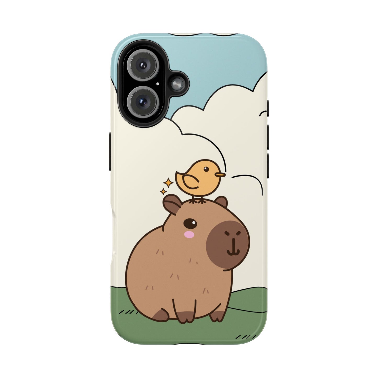 Cute Capybara and Bird Phone Case with Simple Pastel Cartoon Design Adorable Animal Friends Protective Cover for Kawaii and Wholesome Vibes