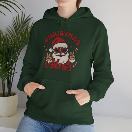 Christmas Vibes Santa Hoodie (Embroidery Look) – Unisex Holiday Sweatshirt