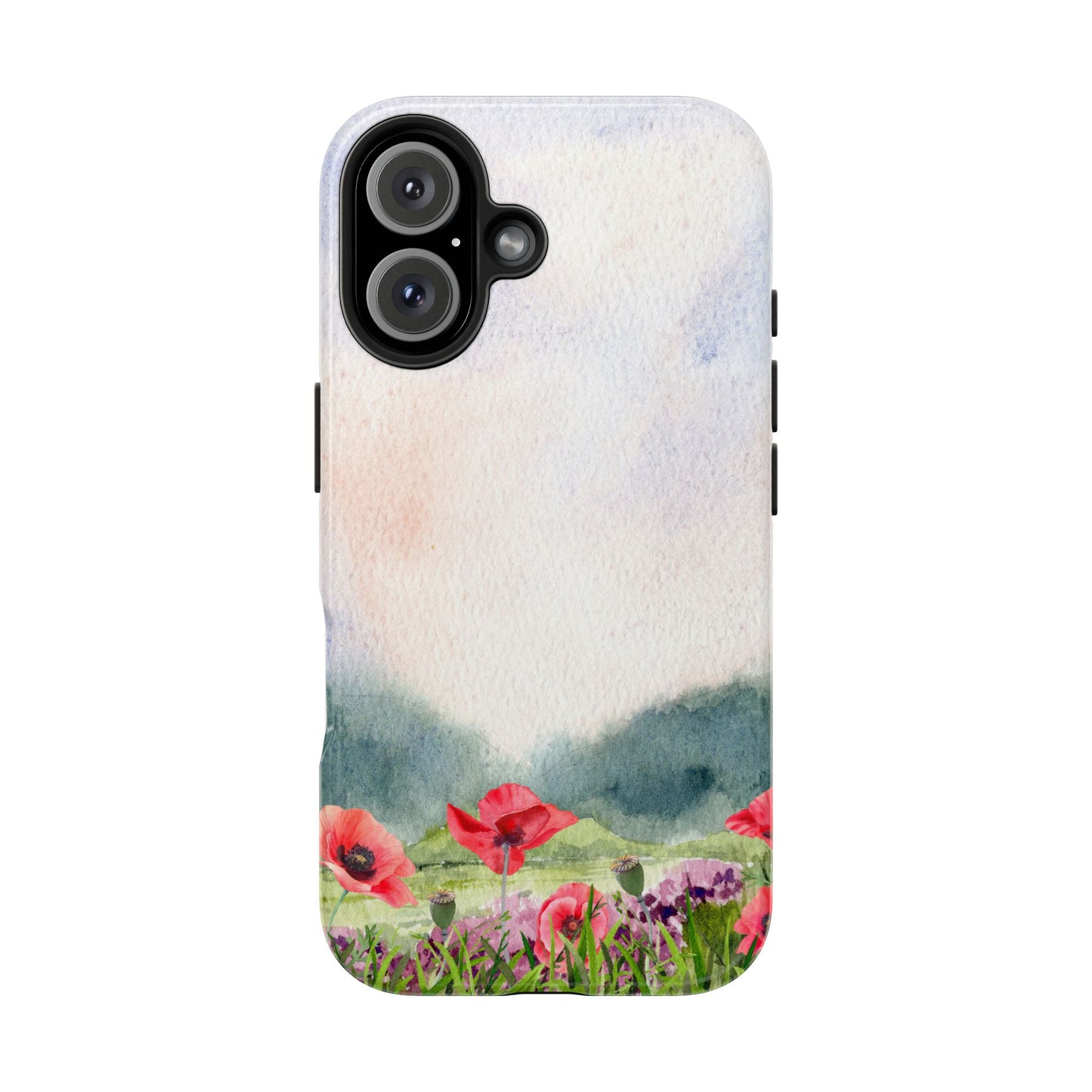 Watercolor Wildflower Meadow Phone Case with Red Poppies and Soft Landscape Artistic Floral Design Protective Cover for Nature Lover