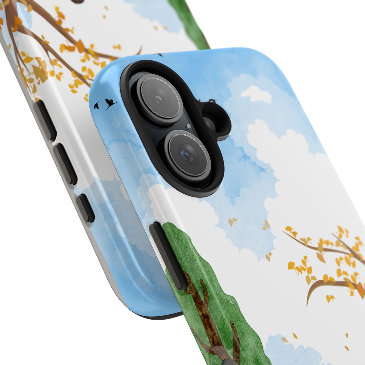 Cozy Reading Girl Phone Case with Peaceful Nature Scene Trees and Flowers Serene Pastel Design Protective Cover for Book Lovers and Dreamers