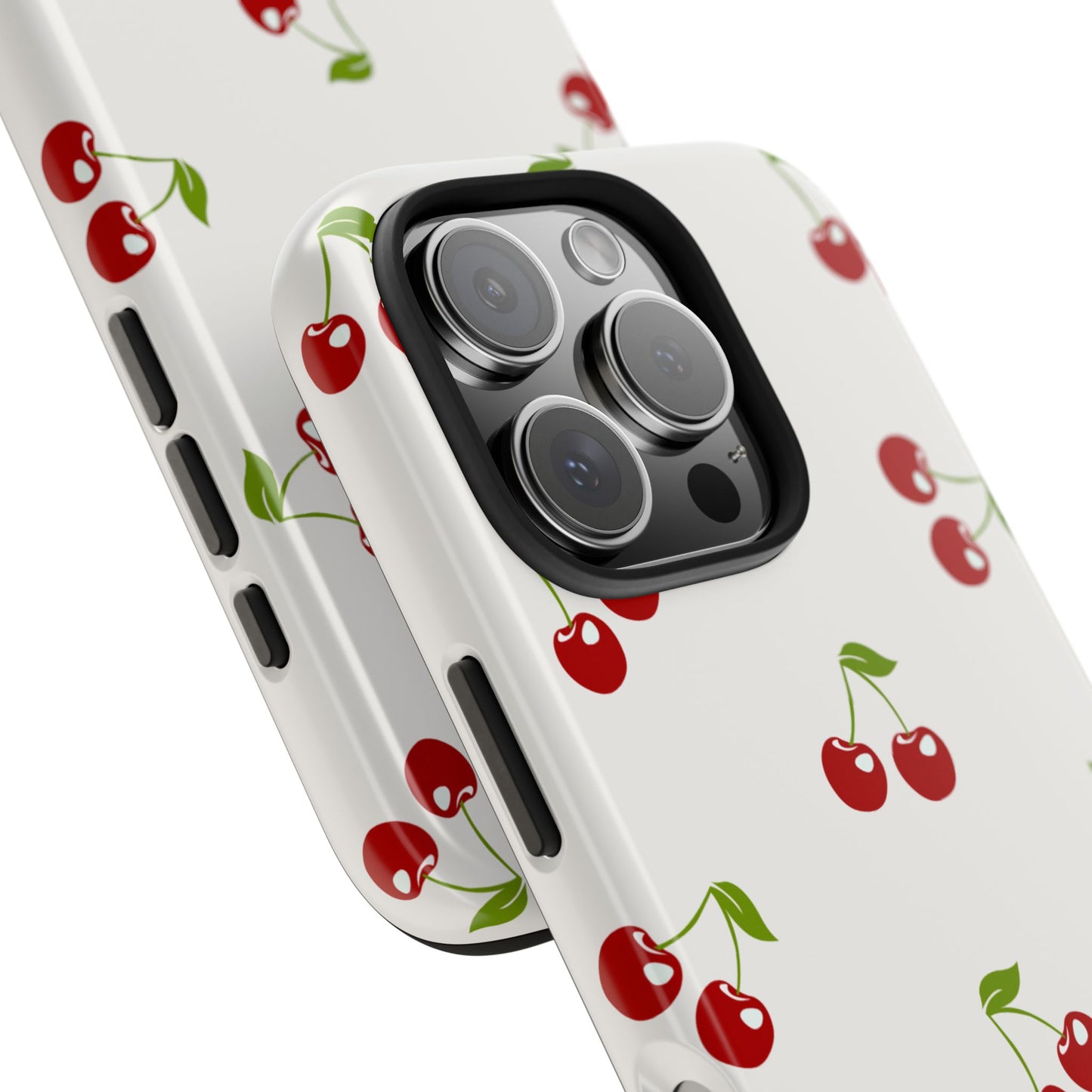 Cute Cherry Pattern Phone Case with Minimalist White Background – Playful Red Fruit Design Protective Cover for Sweet and Simple Style