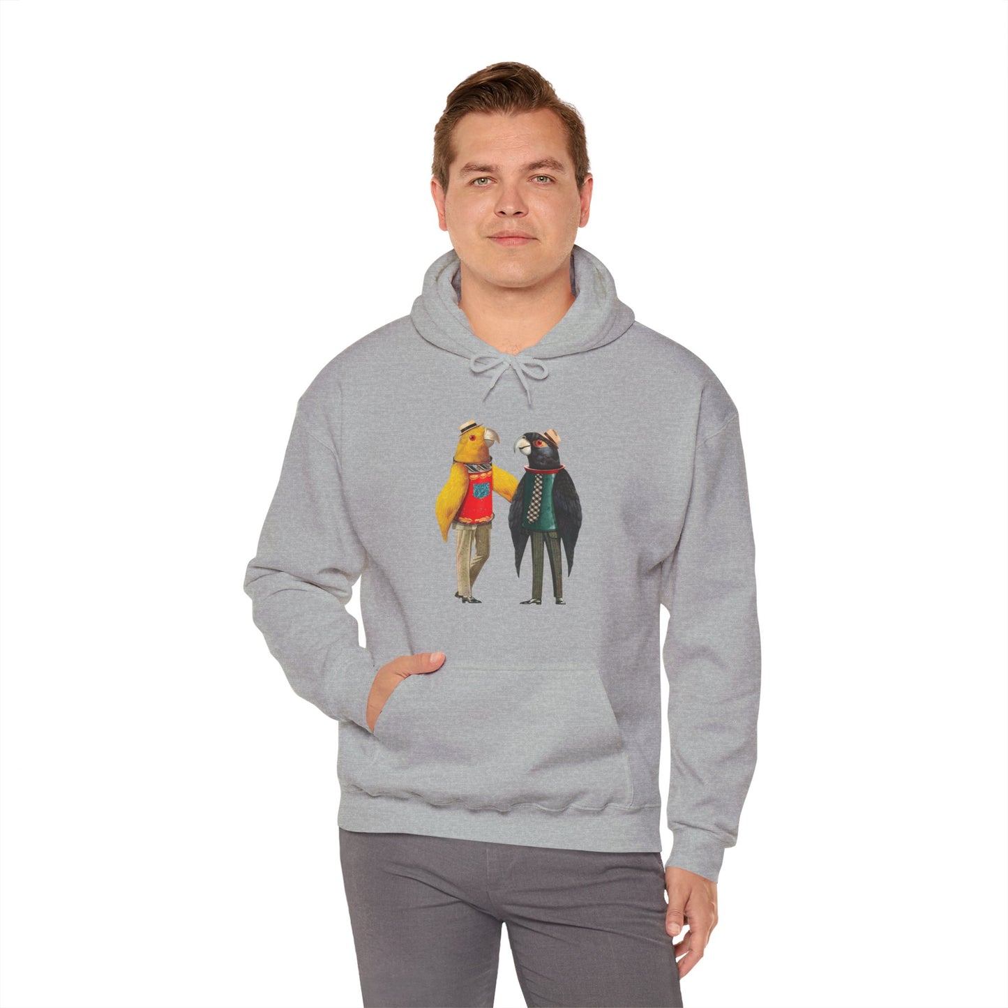 Hooded Sweatshirt Love Birds Parrots Couple Illustrations