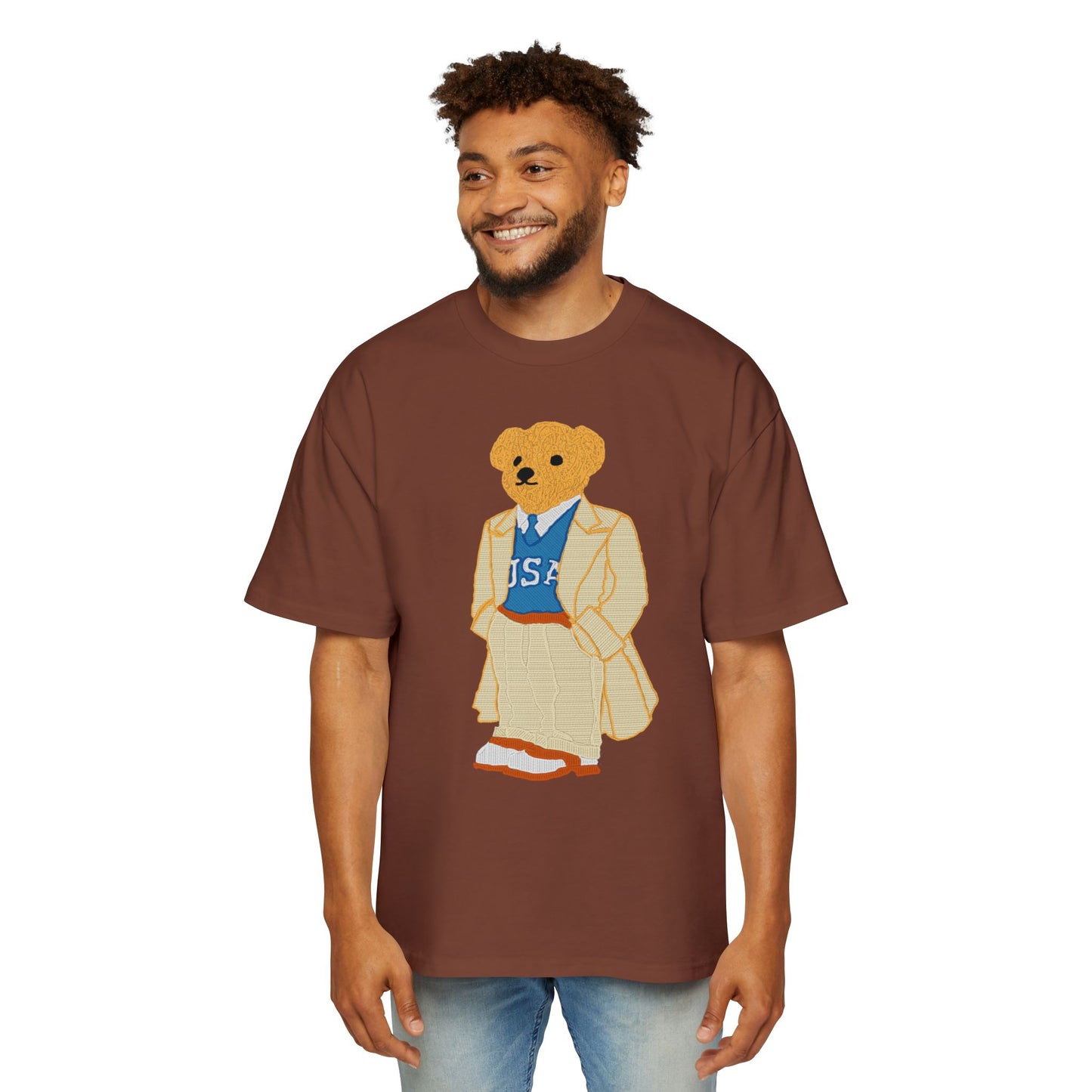 USA Bear Graphic Premium Oversized Tee, Casual Streetwear Shirt, Vintage Style Men's T-Shirt, Funky Bear Tee, Summer Fashion Top