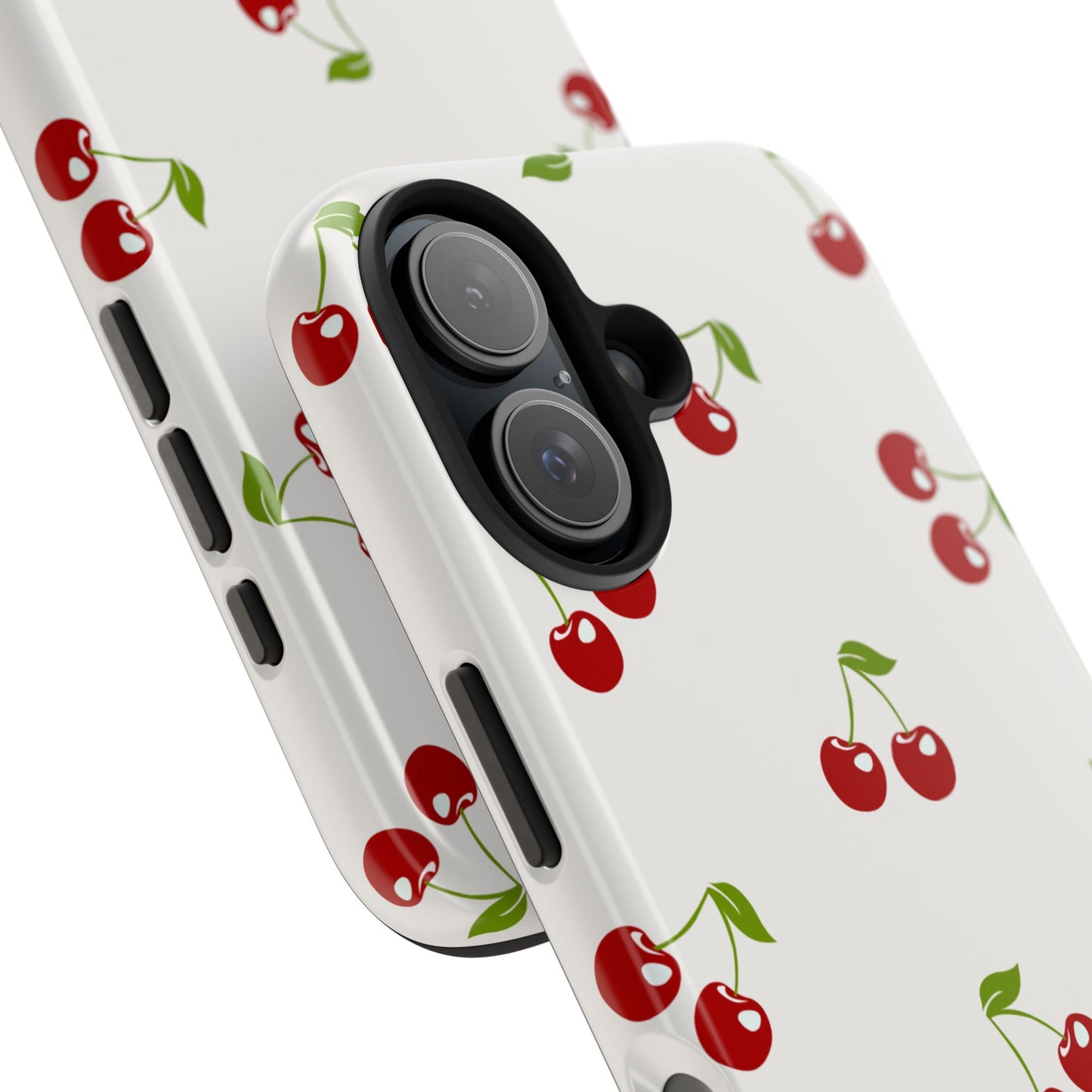 Cute Cherry Pattern Phone Case with Minimalist White Background – Playful Red Fruit Design Protective Cover for Sweet and Simple Style