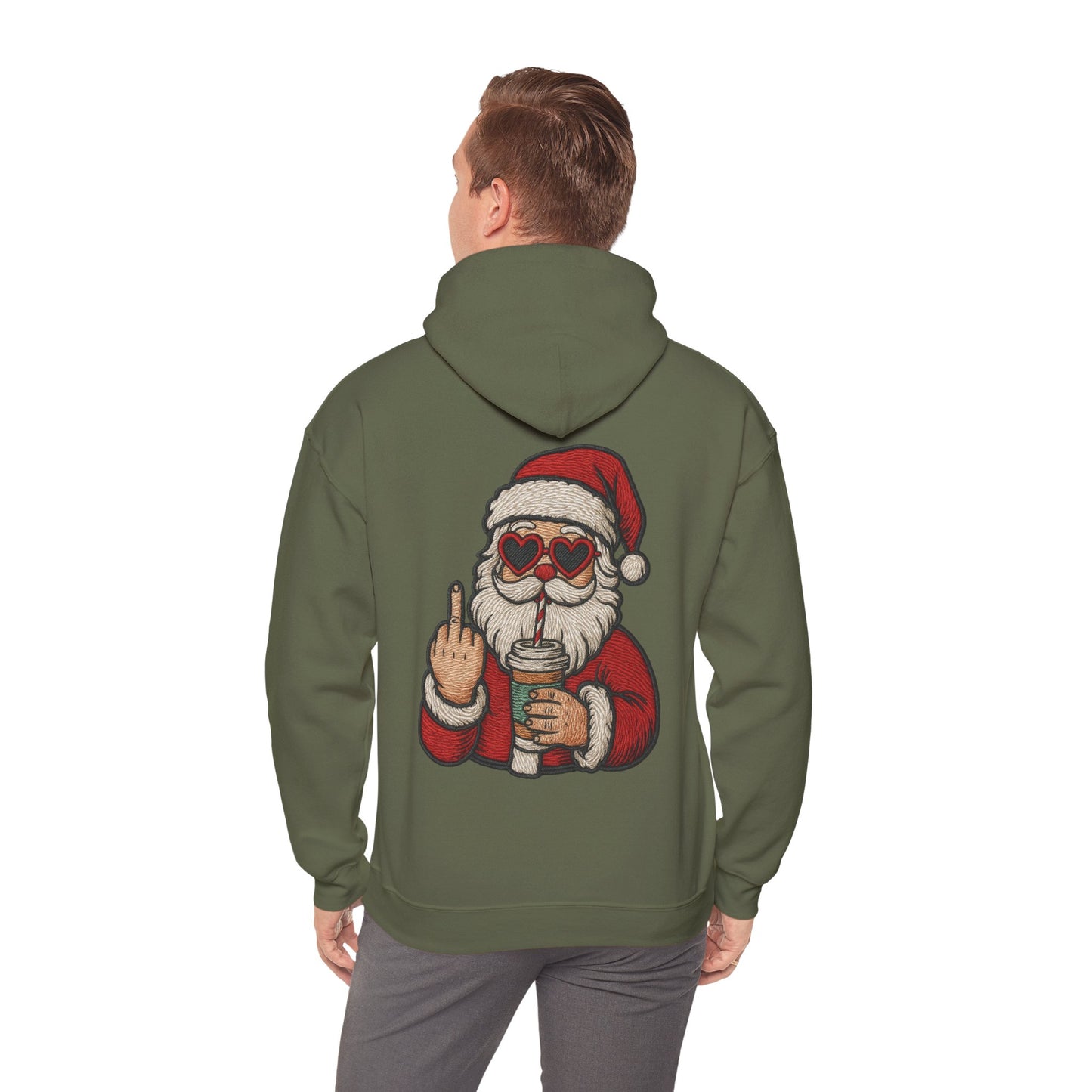 Christmas Vibes Santa Hoodie (Embroidery Look) – Unisex Holiday Sweatshirt