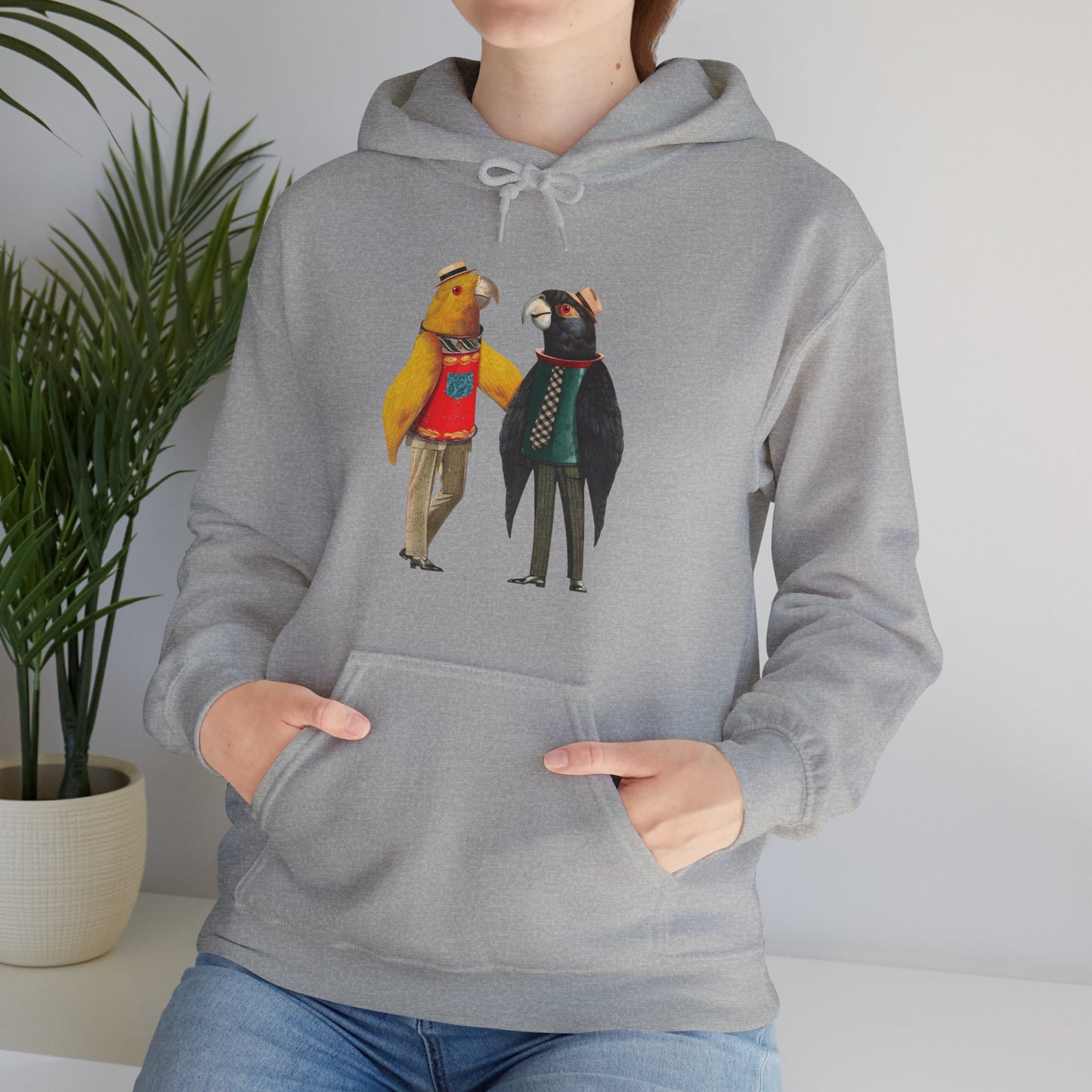 Hooded Sweatshirt Love Birds Parrots Couple Illustrations